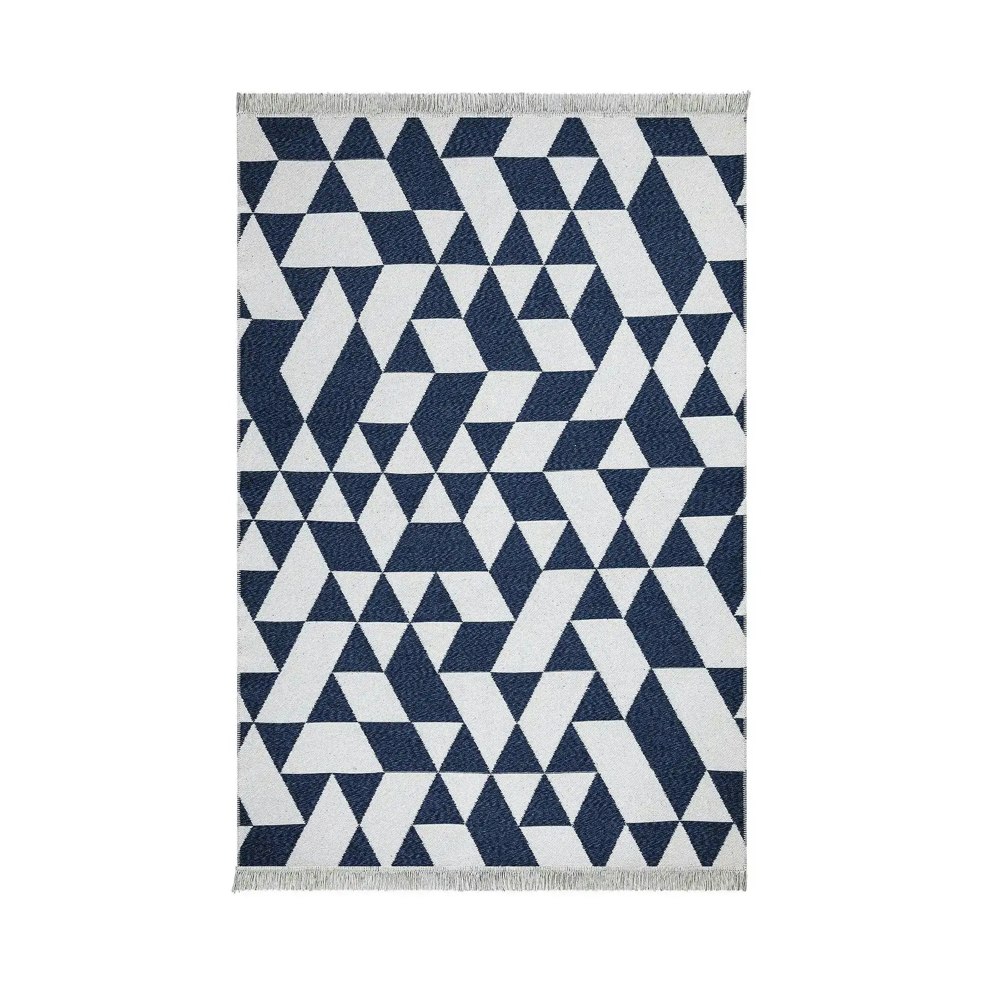 Covor 22992A, 80x150 cm, forma dreptunghiulara, bumbac, alb/albastru