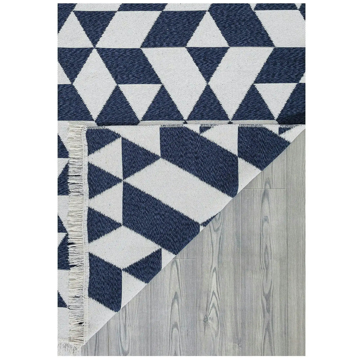 Covor 22992A, 80x150 cm, forma dreptunghiulara, bumbac, alb/albastru