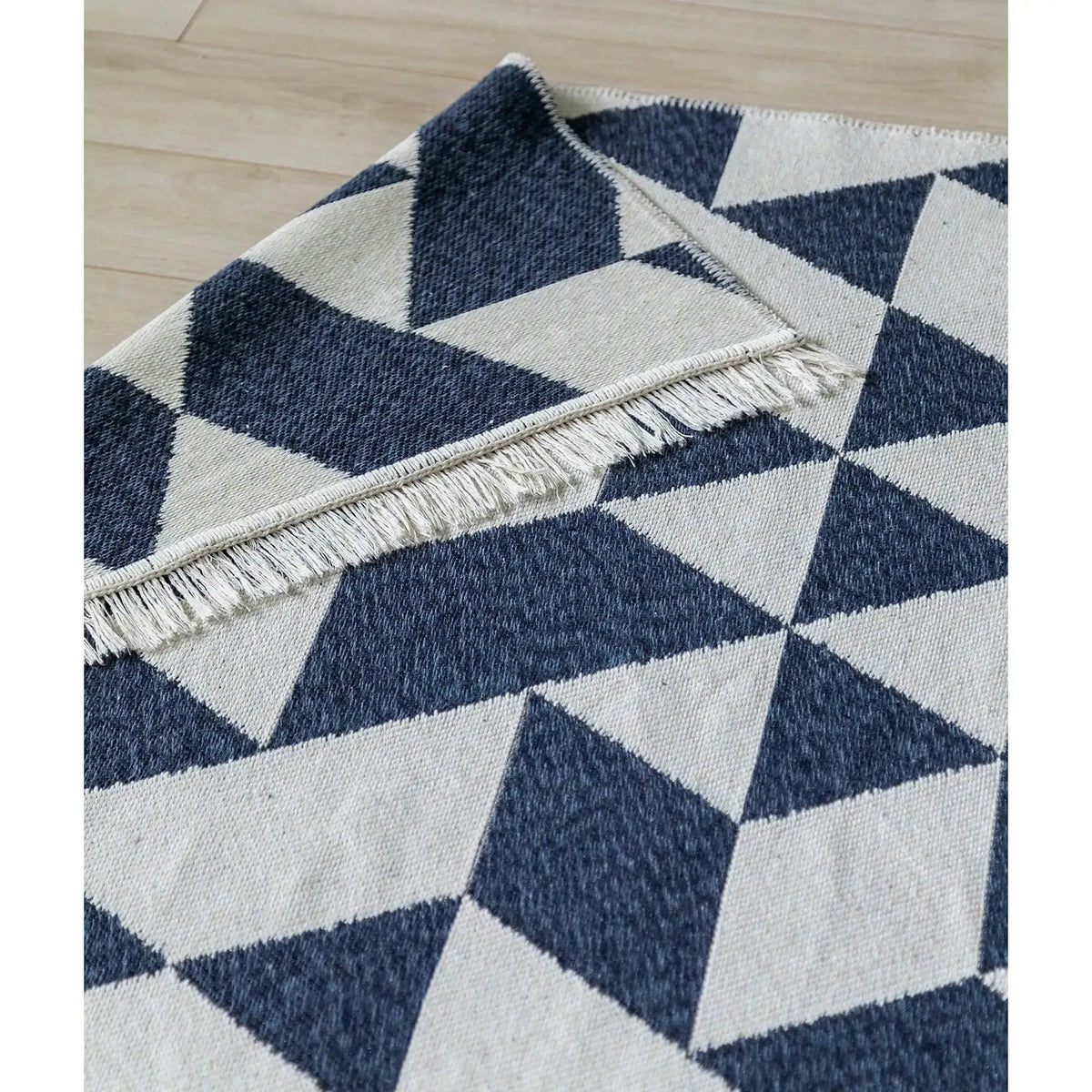 Covor 22992A, 80x150 cm, forma dreptunghiulara, bumbac, alb/albastru