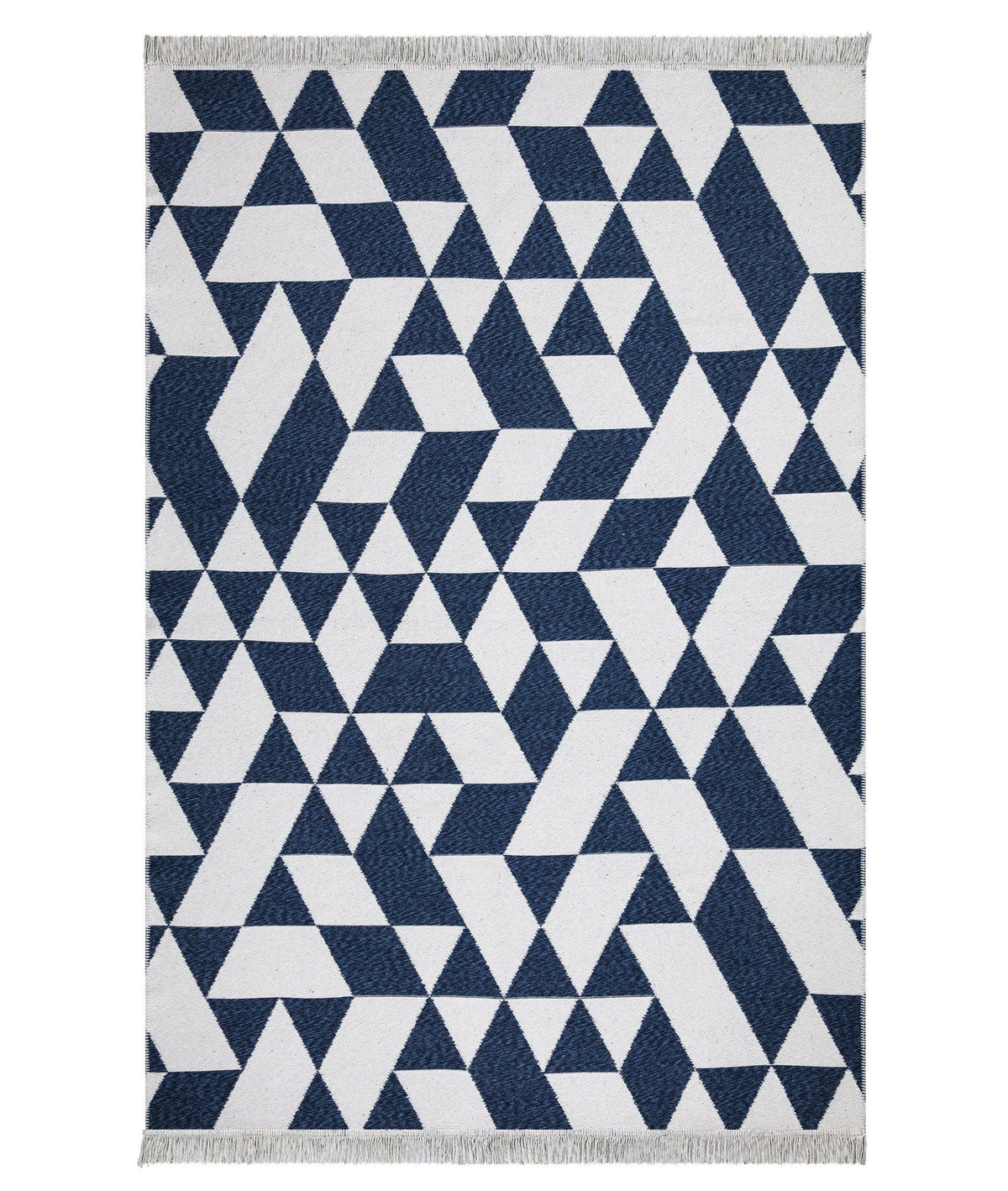 Covor 22992A, 80x150 cm, forma dreptunghiulara, bumbac, alb/albastru