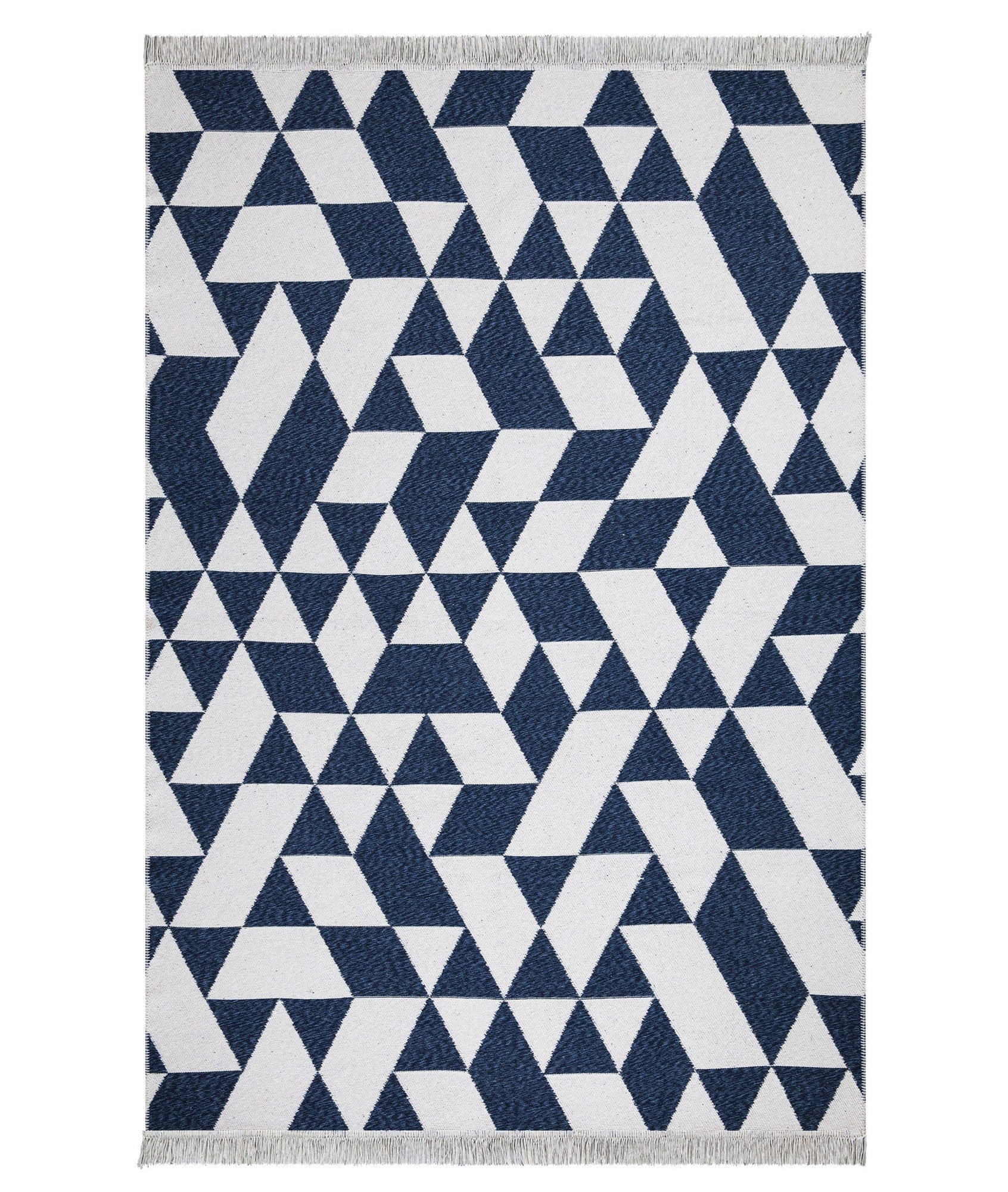 Covor 22992A, 80x150 cm, forma dreptunghiulara, bumbac, alb/albastru