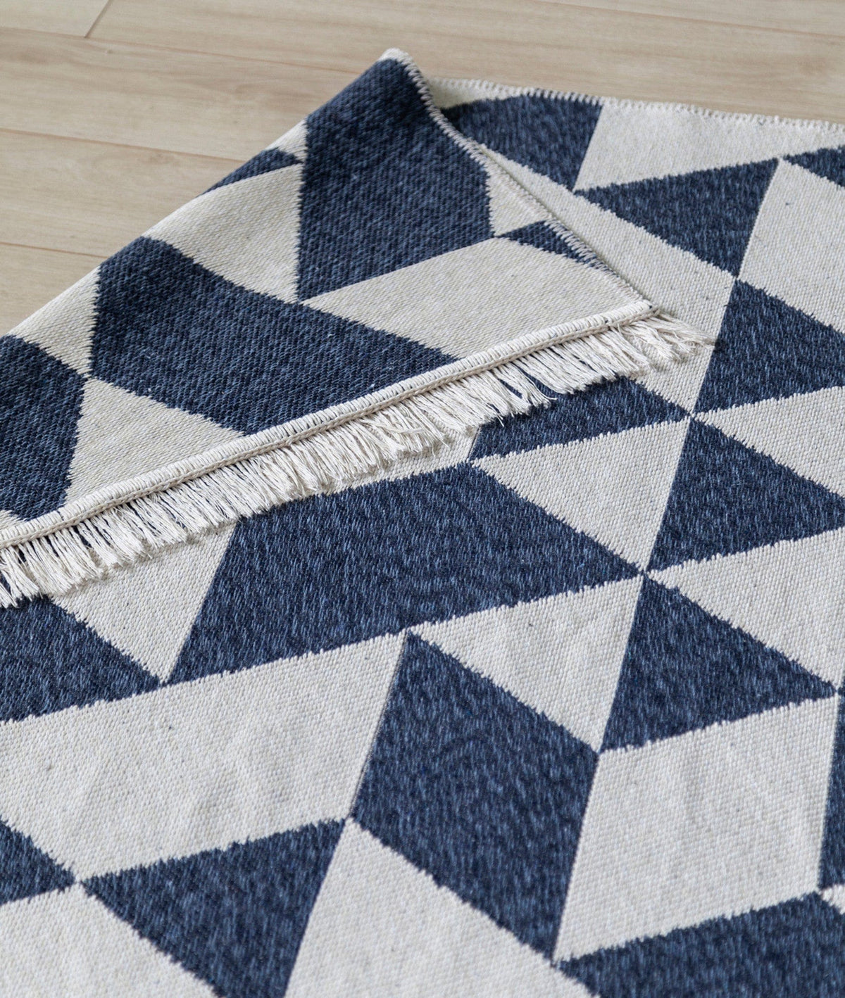 Covor 22992A, 80x150 cm, forma dreptunghiulara, bumbac, alb/albastru