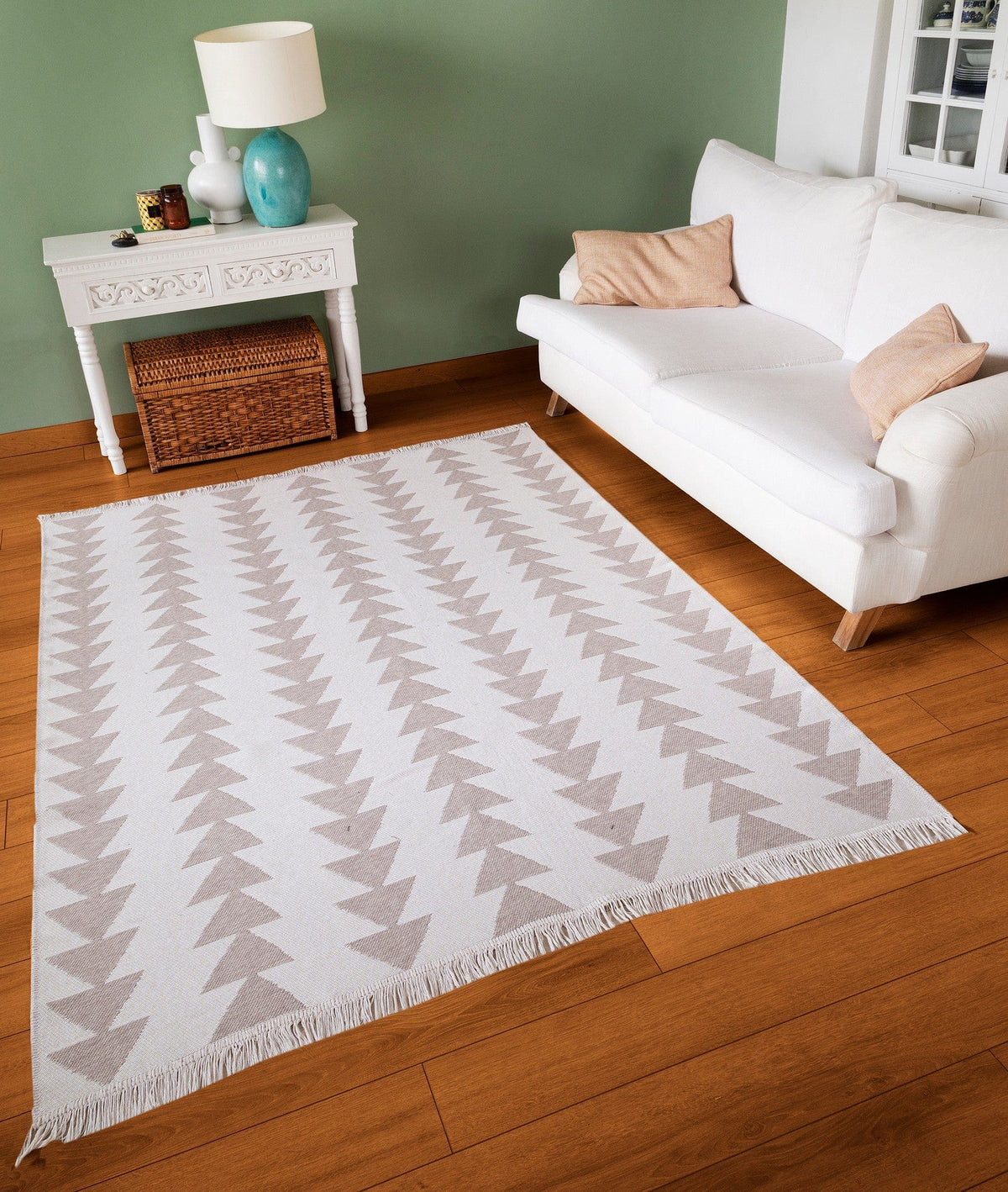 Covor 22994A, 60x100 cm, forma dreptunghiulara, bumbac, alb/bej