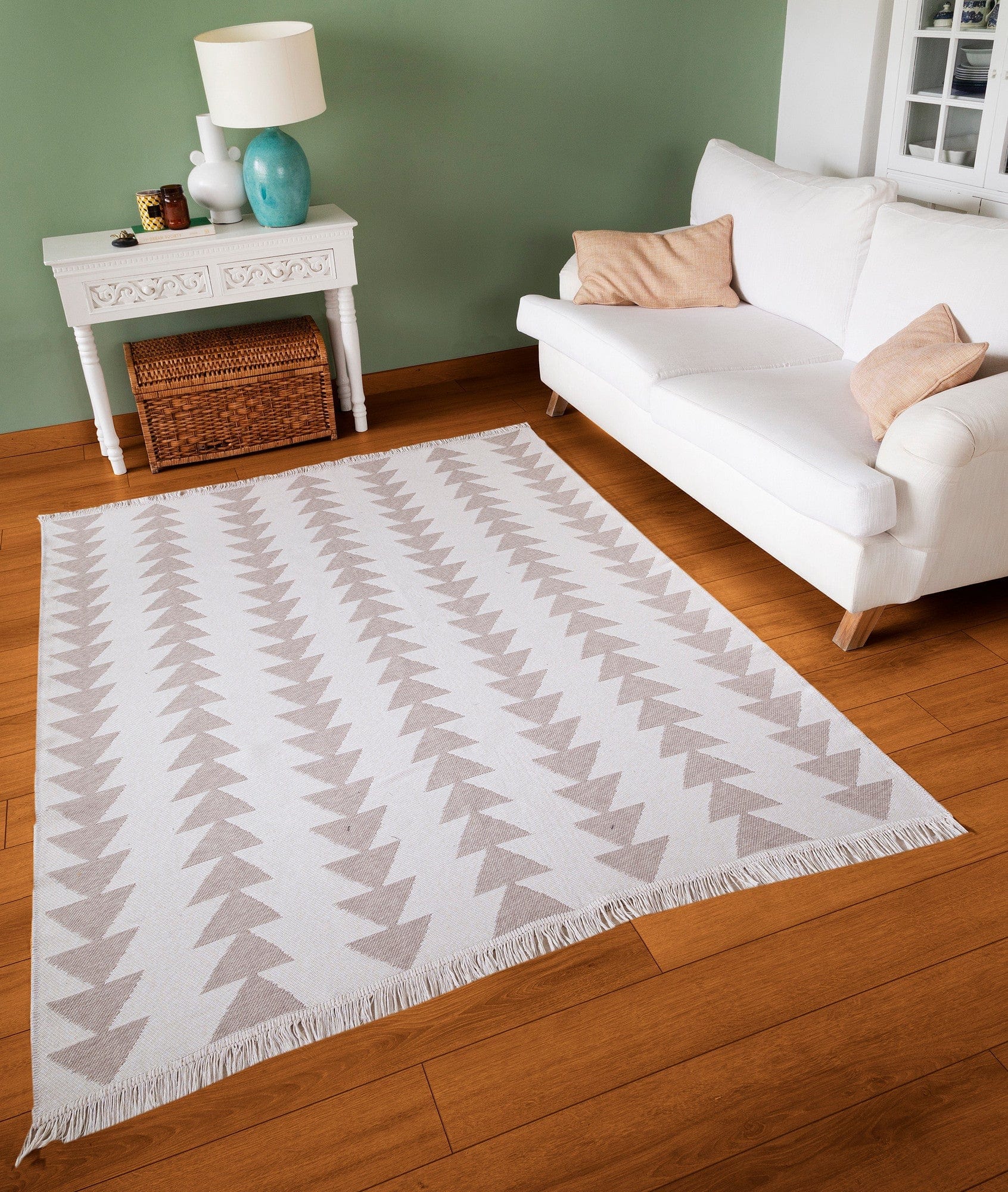 Covor 22994A, 60x100 cm, forma dreptunghiulara, bumbac, alb/bej