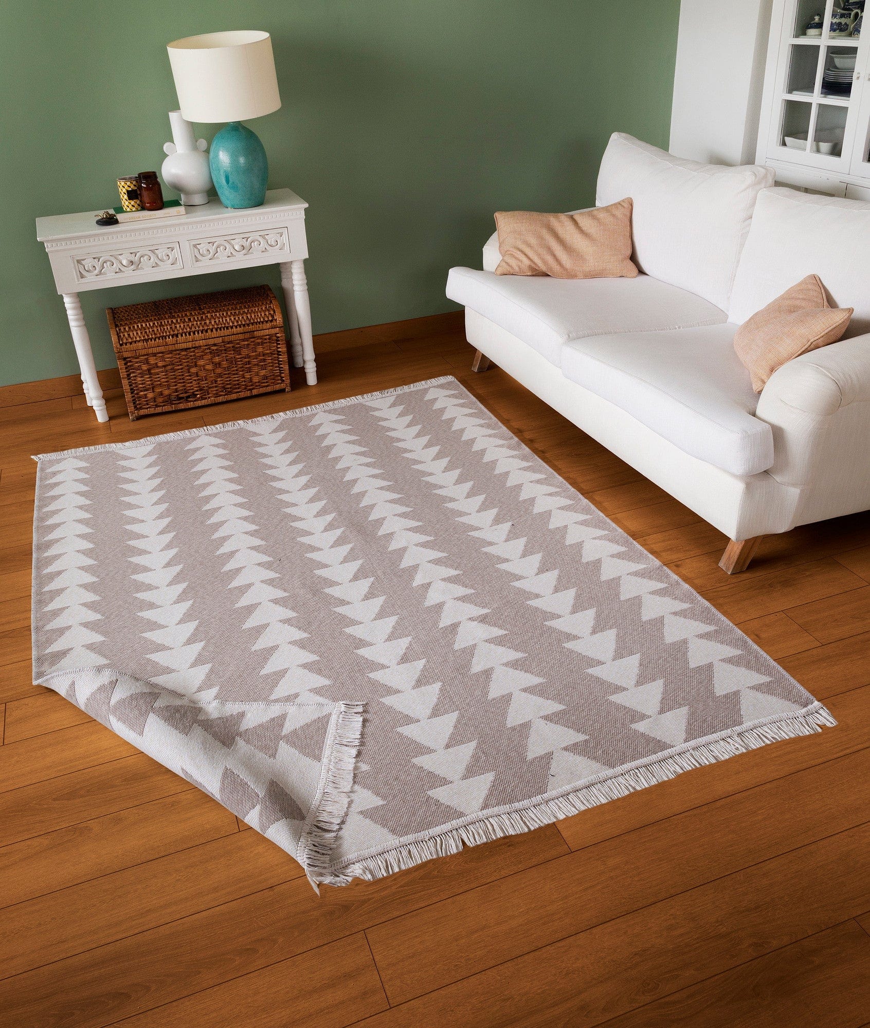 Covor 22994A, 60x100 cm, forma dreptunghiulara, bumbac, alb/bej