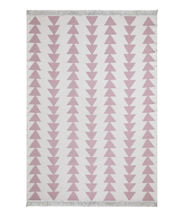 Covor 22994A, 60x100 cm, forma dreptunghiulara, bumbac, alb/roz