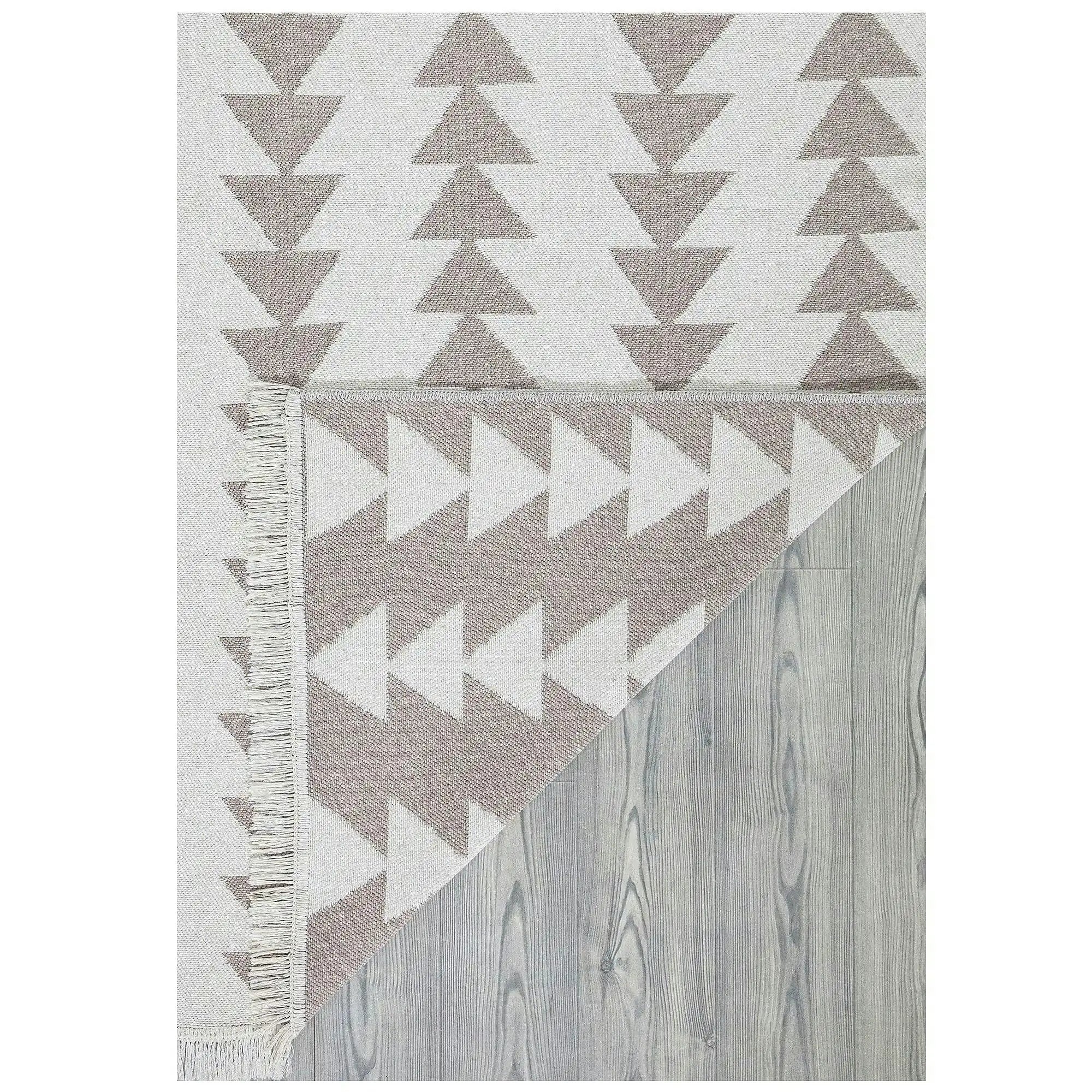 Covor 22994A, 80x150 cm, forma dreptunghiulara, bumbac, alb/bej