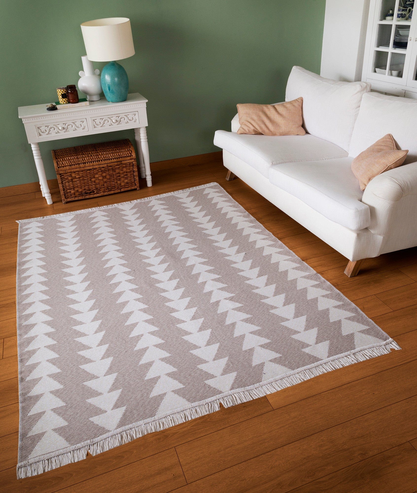 Covor 22994A, 80x150 cm, forma dreptunghiulara, bumbac, alb/bej