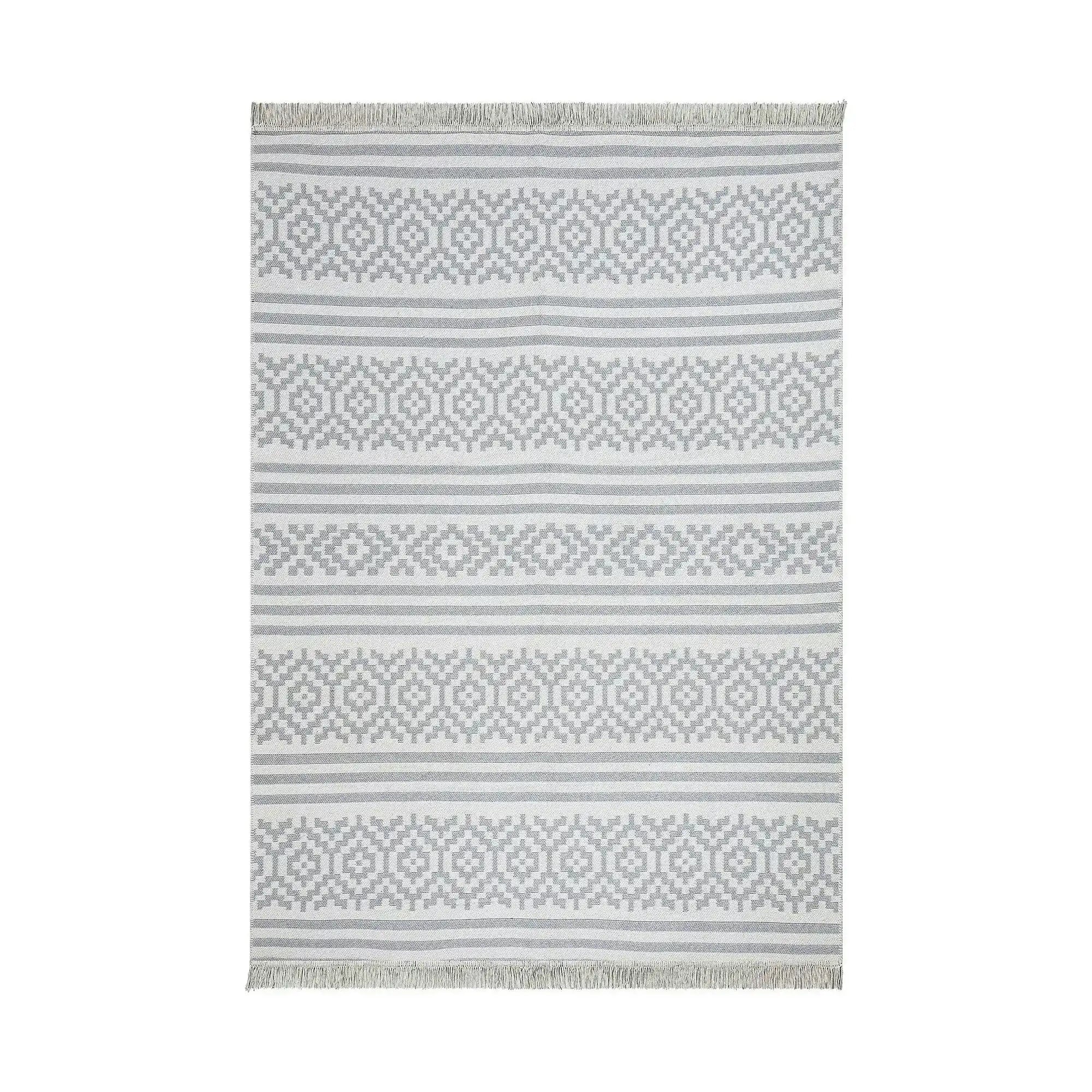 Covor 22996A, 60x100 cm, forma dreptunghiulara, bumbac, alb/gri
