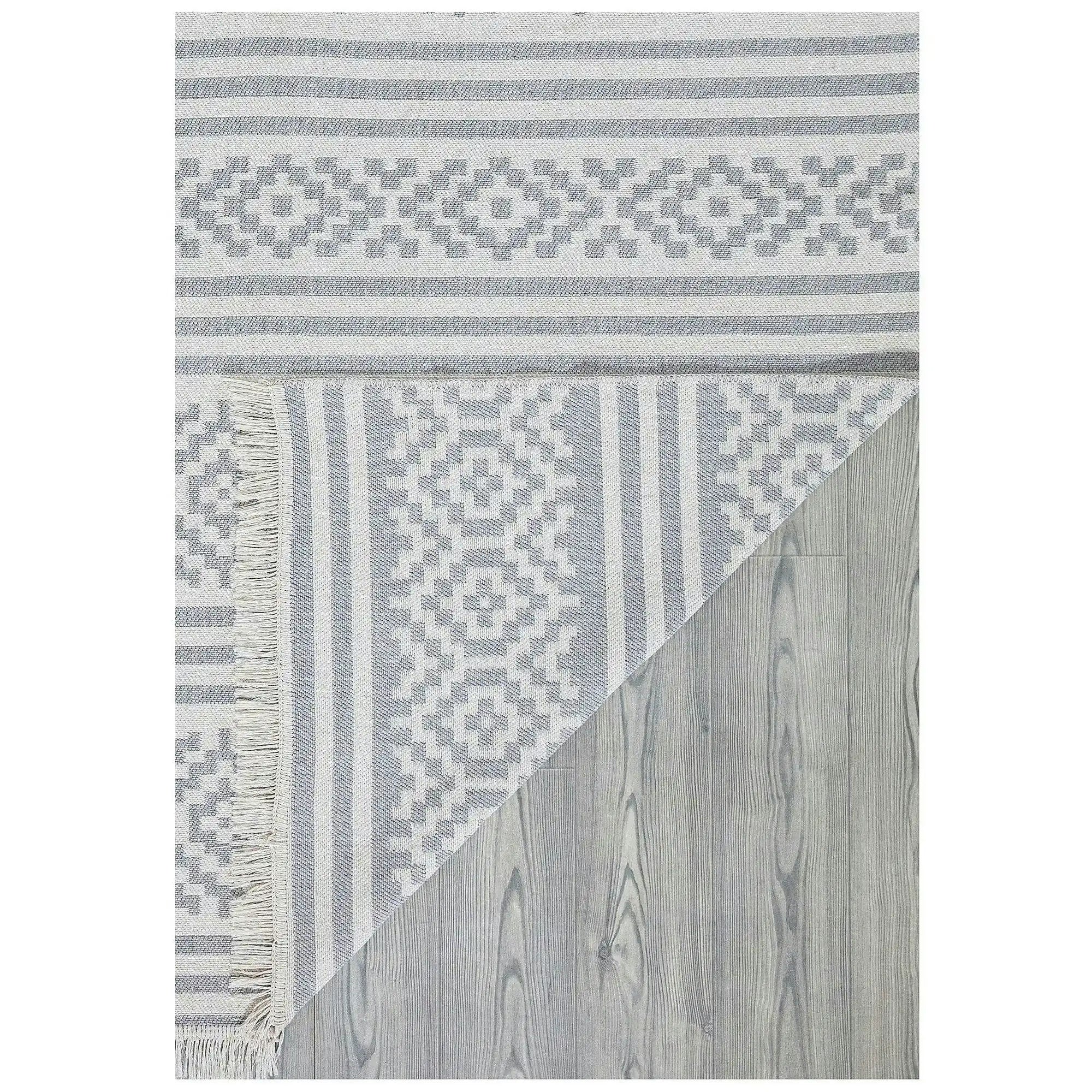 Covor 22996A, 60x100 cm, forma dreptunghiulara, bumbac, alb/gri