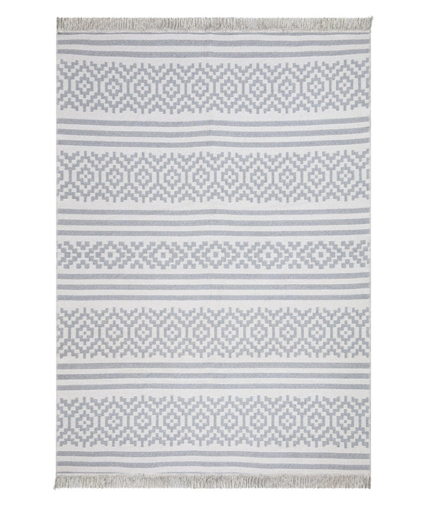 Covor 22996A, 60x100 cm, forma dreptunghiulara, bumbac, alb/gri