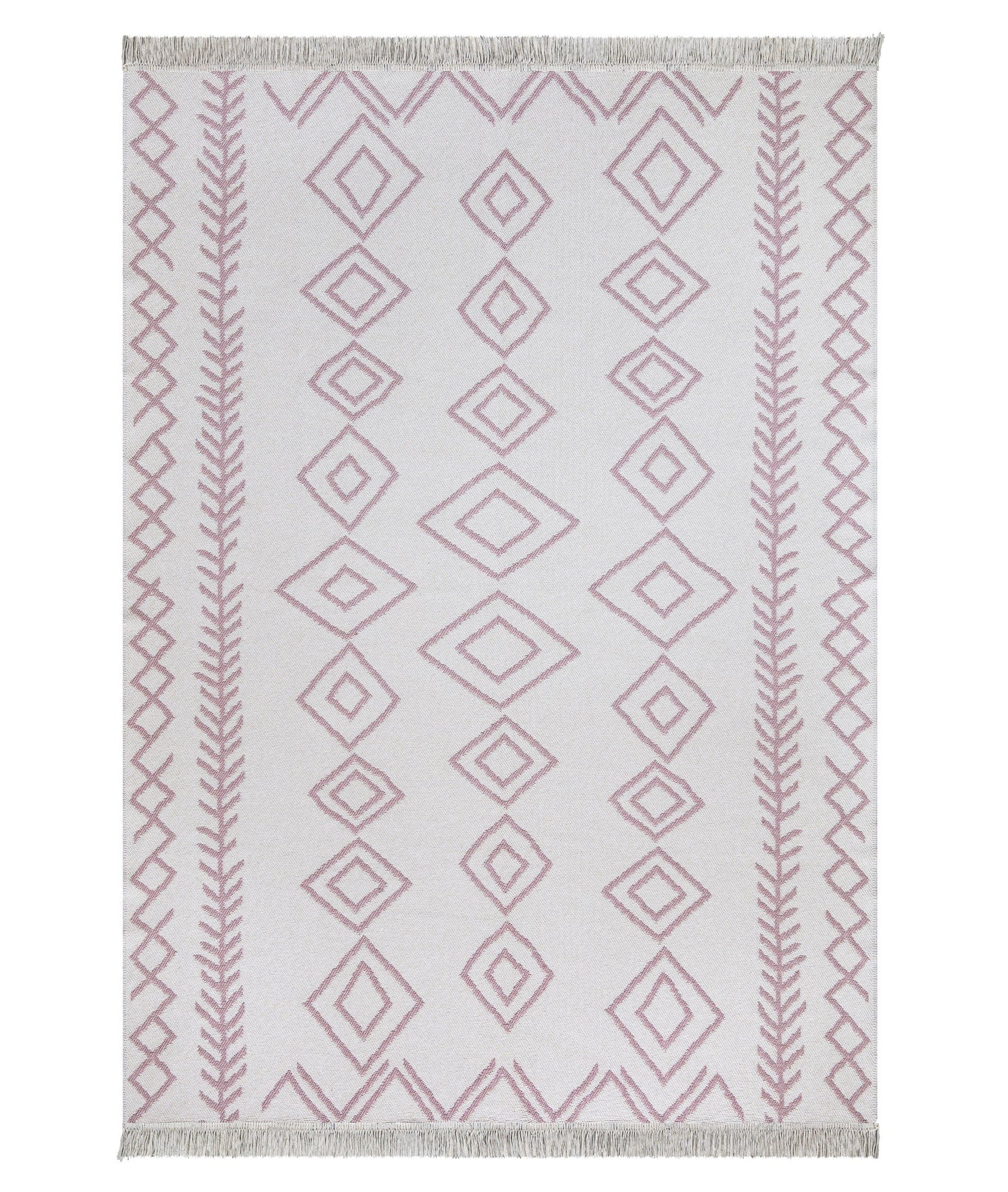 Covor 23000A, 60x100 cm, forma dreptunghiulara, bumbac, alb/roz