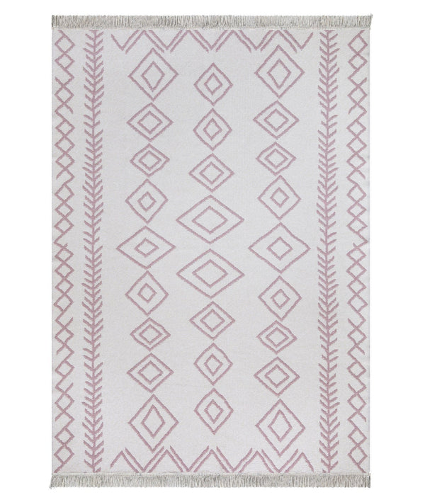 Covor 23000A, 60x100 cm, forma dreptunghiulara, bumbac, alb/roz