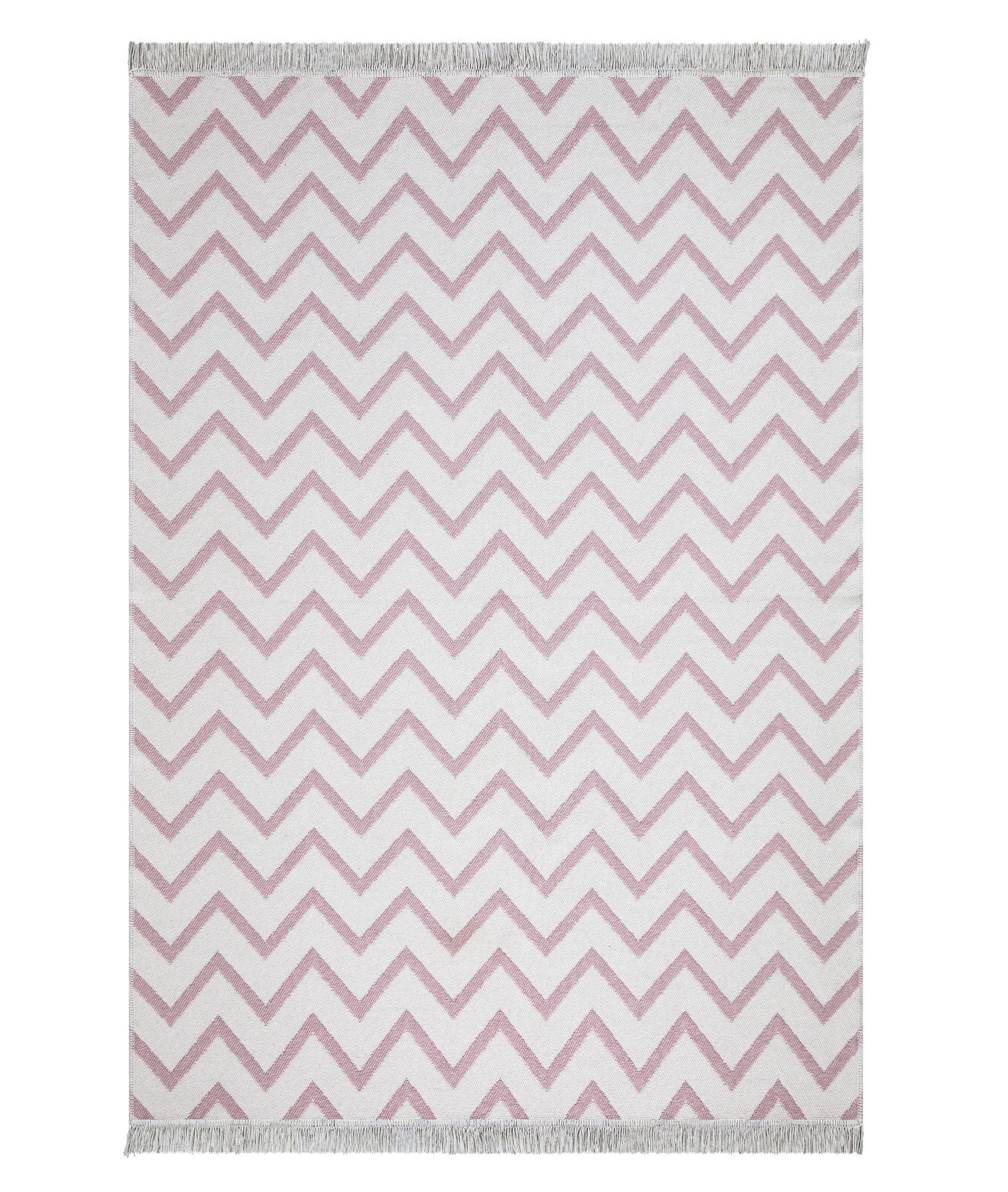 Covor 23002A, 60x100 cm, forma dreptunghiulara, bumbac, roz/alb