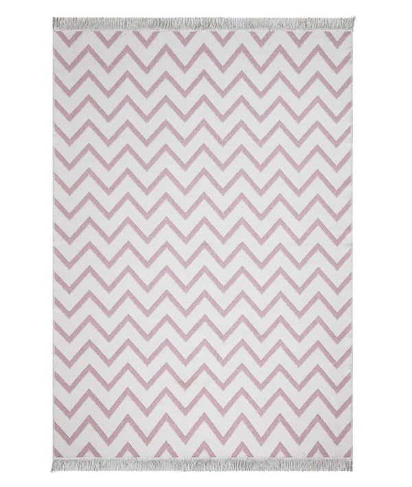 Covor 23002A, 60x100 cm, forma dreptunghiulara, bumbac, roz/alb