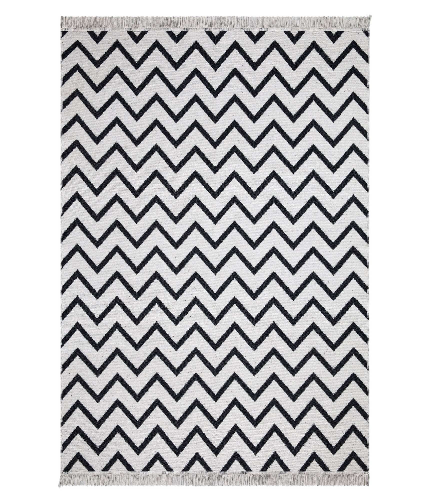 Covor 23002A, 80x150 cm, forma dreptunghiulara, bumbac, alb/negru