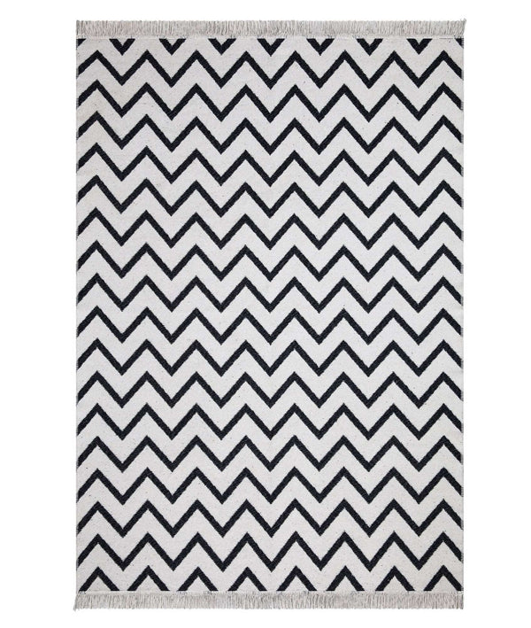 Covor 23002A, 80x150 cm, forma dreptunghiulara, bumbac, alb/negru