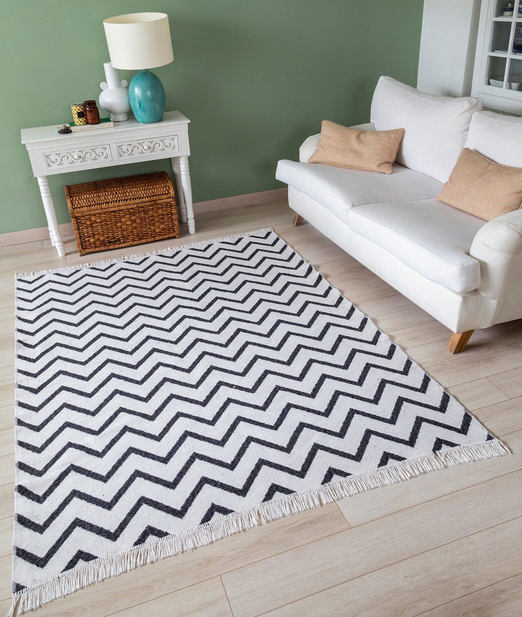 Covor 23002A, 80x150 cm, forma dreptunghiulara, bumbac, alb/negru