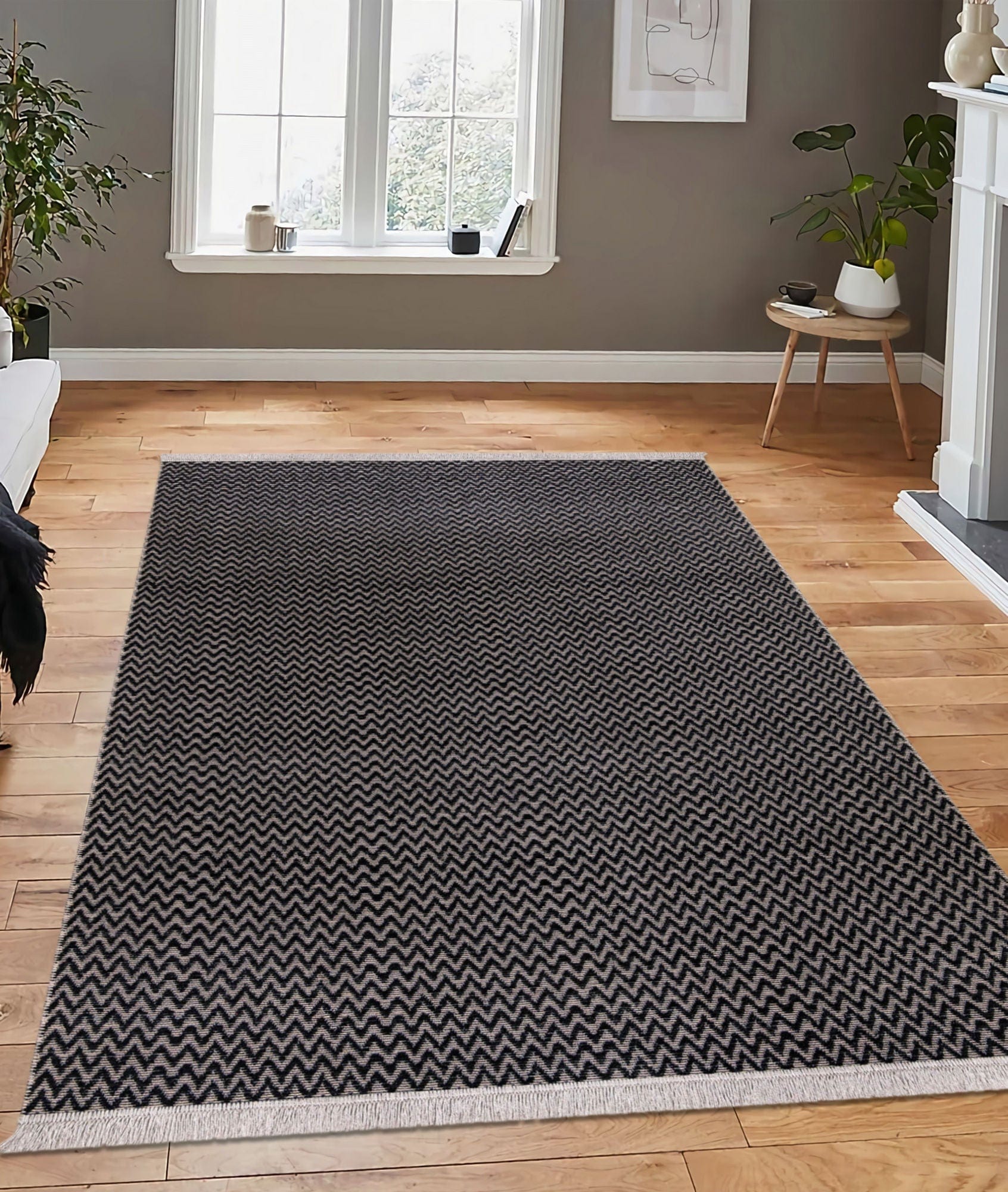 Covor 23033A, 60x100 cm, forma dreptunghiulara, bumbac, negru