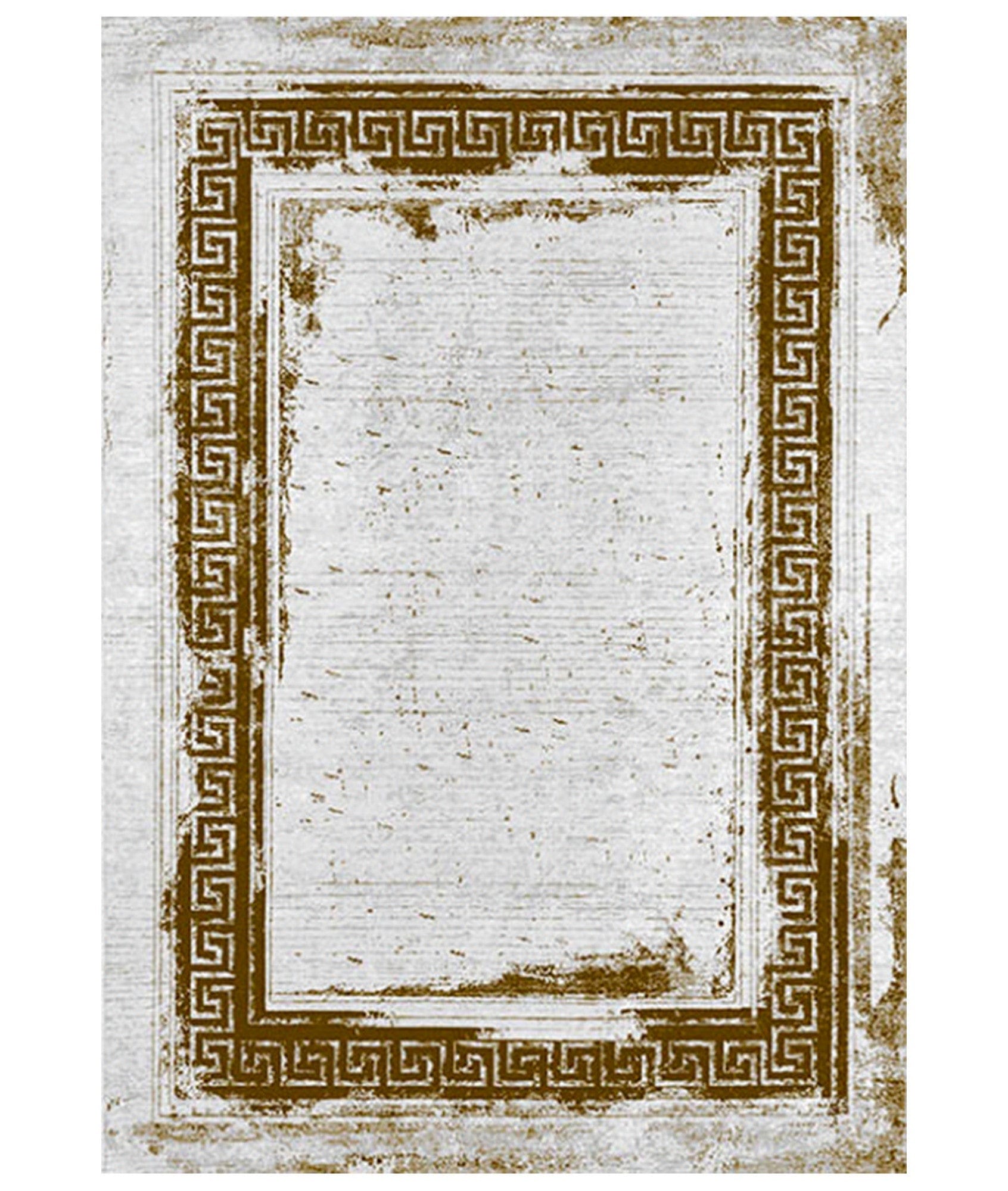 Covor 4024A, 80x150 cm, forma dreptunghiulara, tesatura catifelata, crem/maro