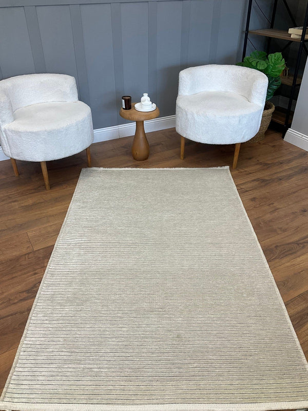 Covor 514SRZ2059, 80x150 cm, forma dreptunghiulara, material tesut, crem