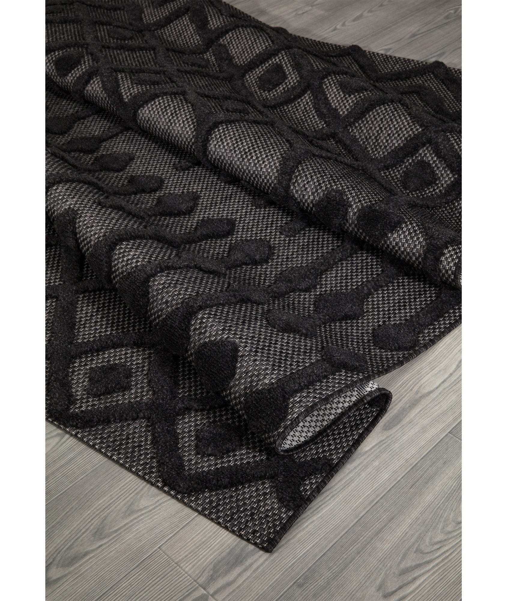 Covor 58388A, 80x150 cm, forma dreptunghiulara, poliester/polipropilena, negru