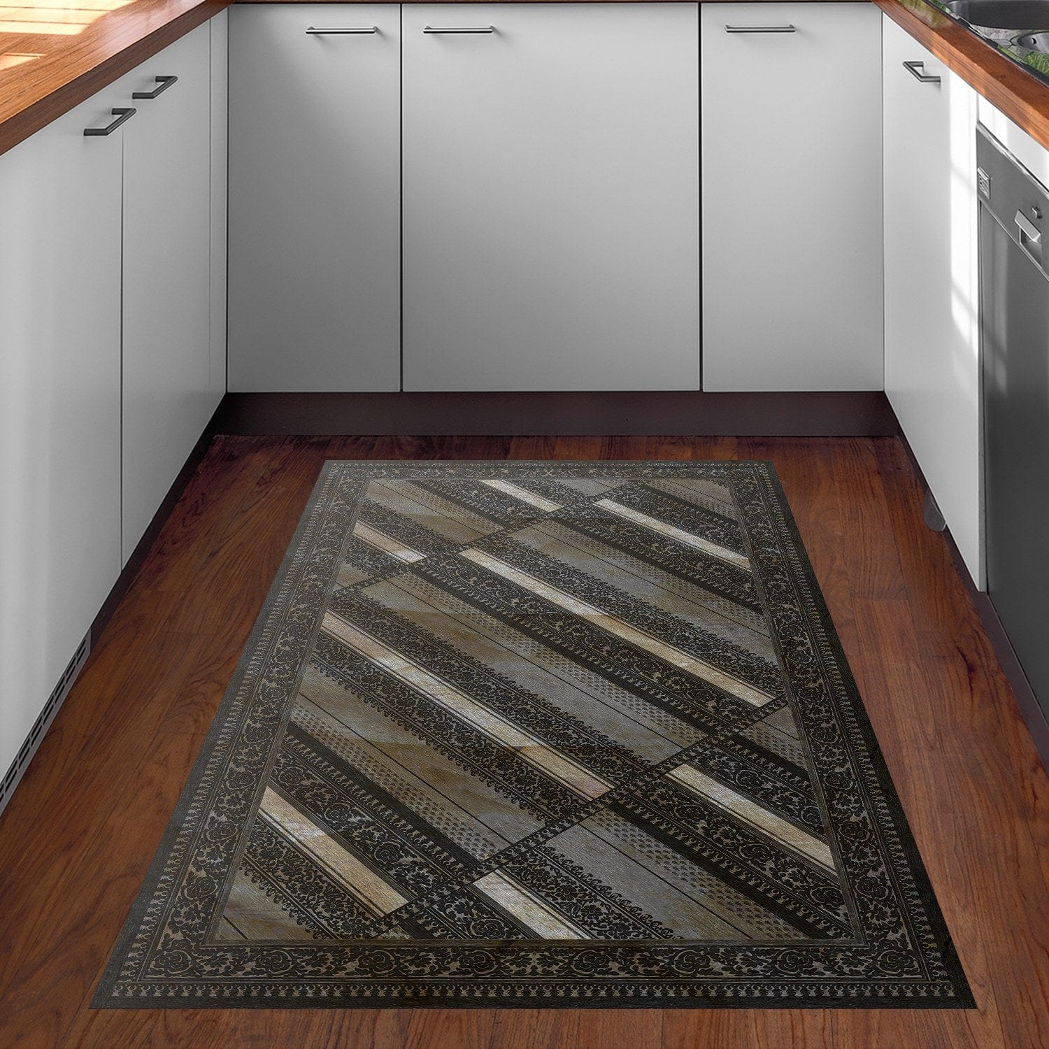 Covor 731 - V2, 80x120 cm, forma dreptunghiulara, poliester, negru/maro