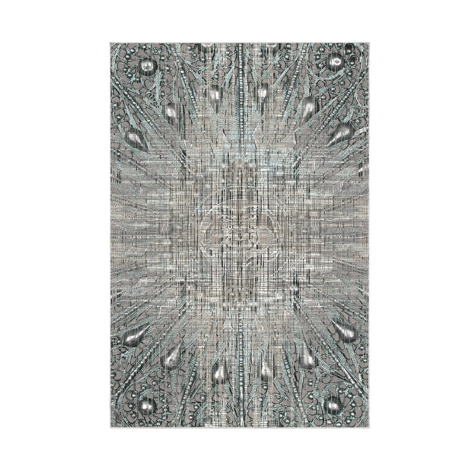 Covor 743, 80x120 cm, forma dreptunghiulara, poliester, gri/turcoaz