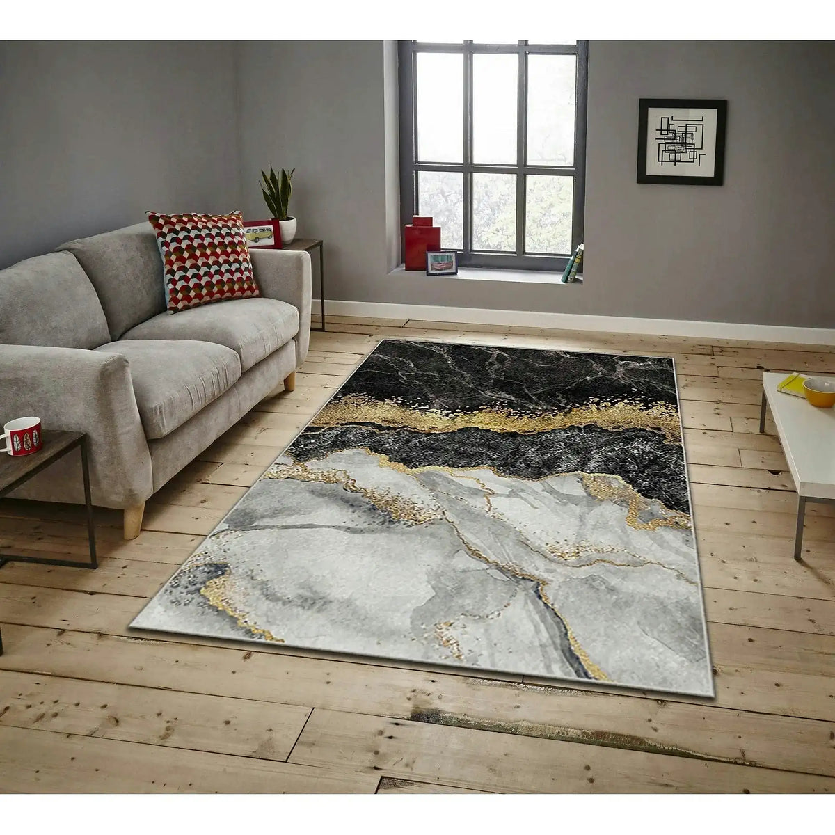 Covor, 80x140 cm, forma dreptunghiulara, poliester, efect de marmura, ASR CRPT-136