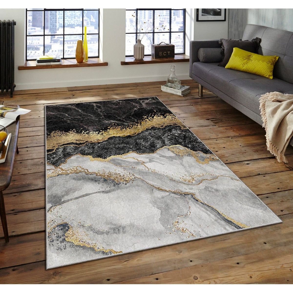 Covor, 80x140 cm, forma dreptunghiulara, poliester, efect de marmura, ASR CRPT-136