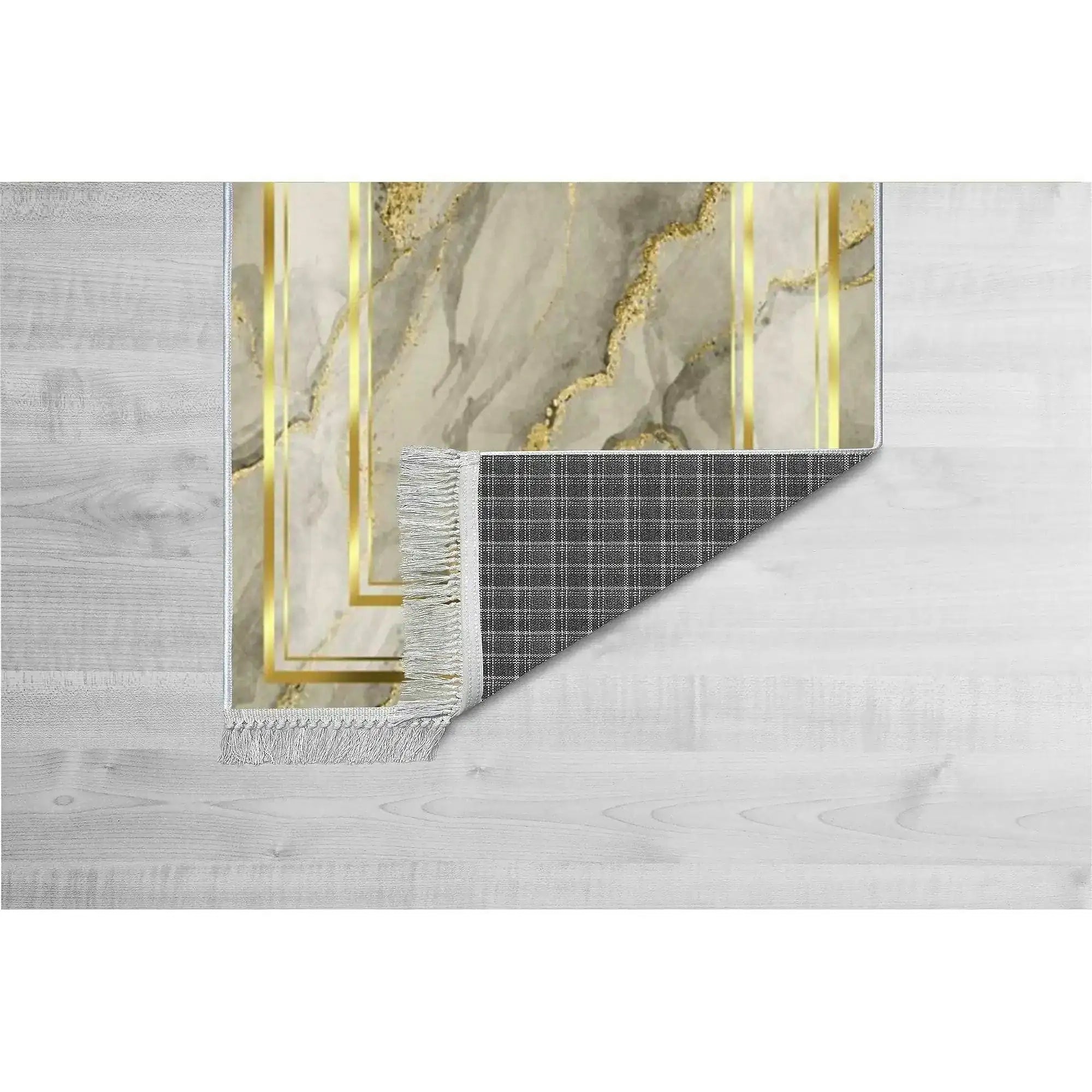 Covor, 80x150 cm, forma dreptunghiulara, tesatura de catifea/bumbac, auriu, ELS2418