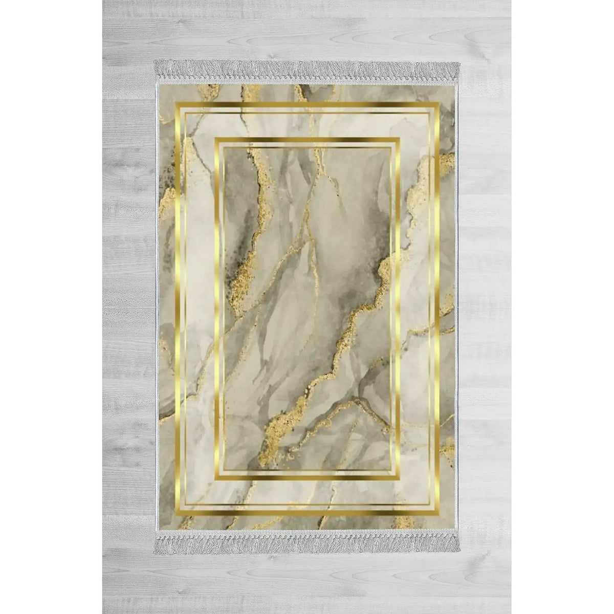 Covor, 80x150 cm, forma dreptunghiulara, tesatura de catifea/bumbac, auriu, ELS2418