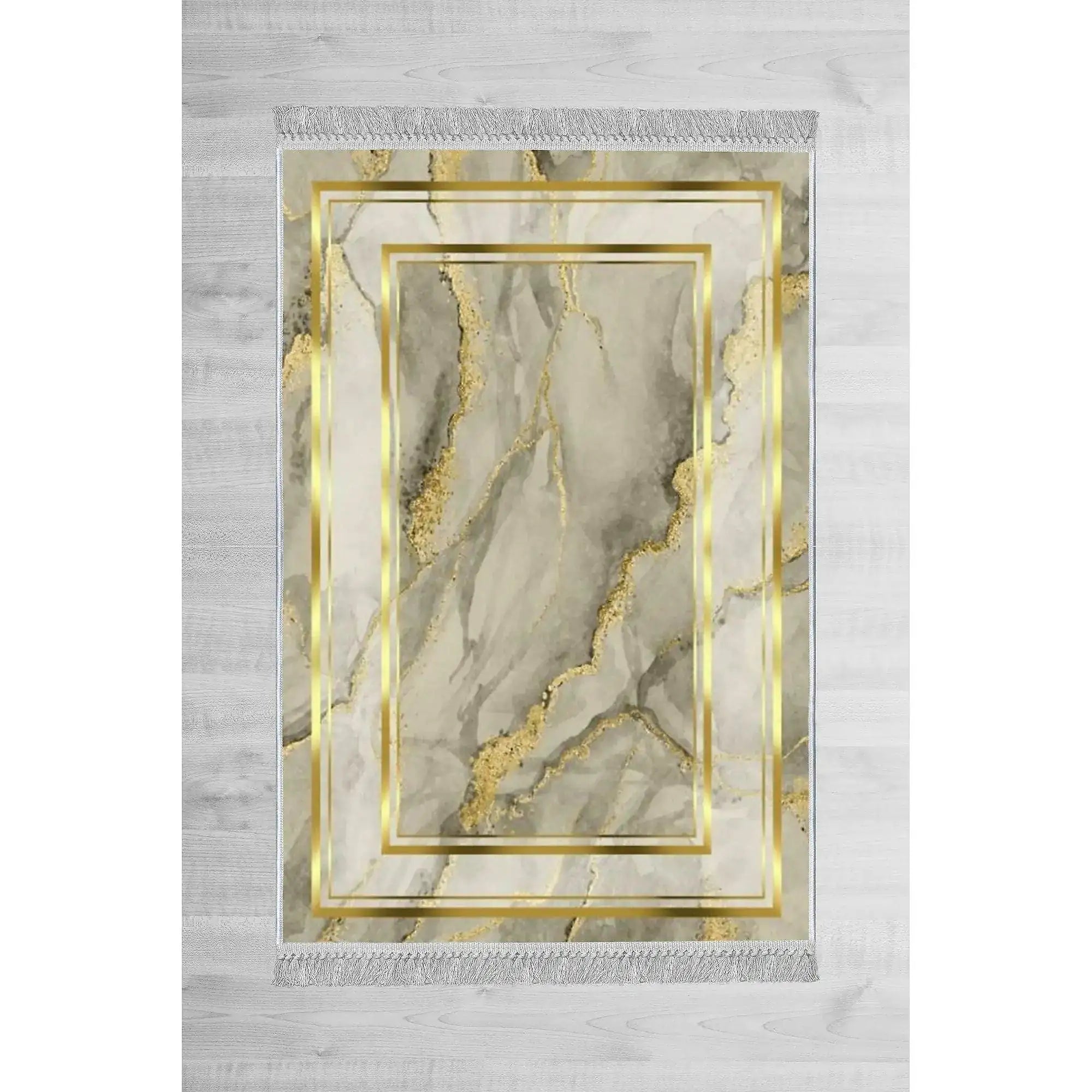 Covor, 80x150 cm, forma dreptunghiulara, tesatura de catifea/bumbac, auriu, ELS2418