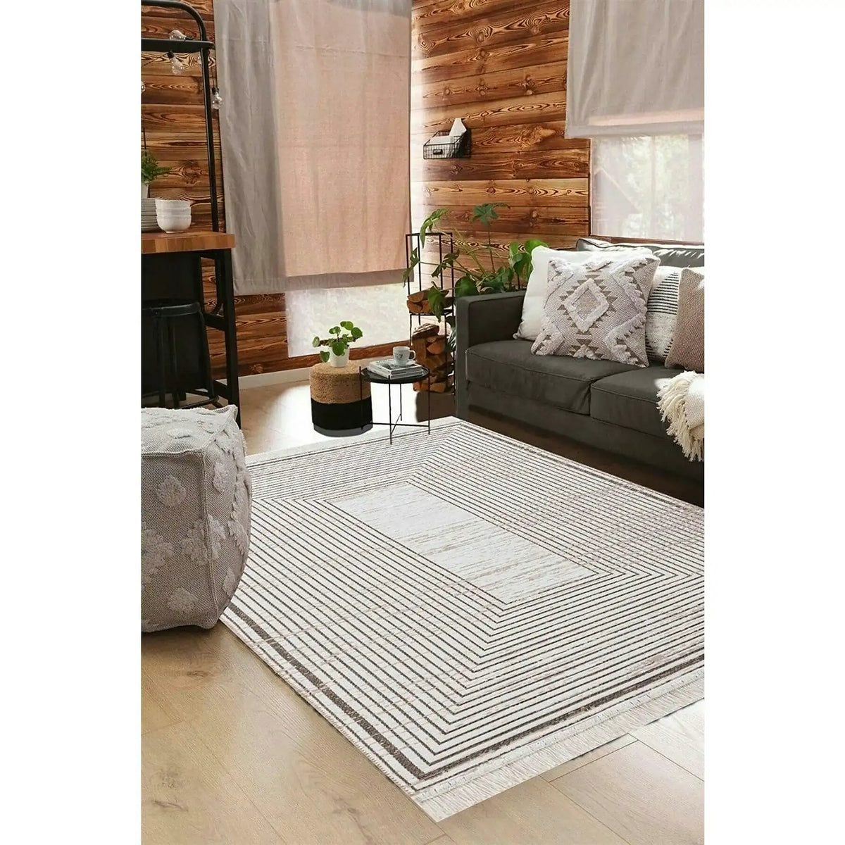 Covor 9983, 80x300 cm, forma dreptunghiulara, bumbac, bej