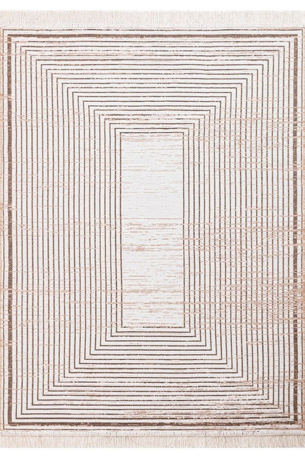 Covor 9983, 80x300 cm, forma dreptunghiulara, bumbac, bej