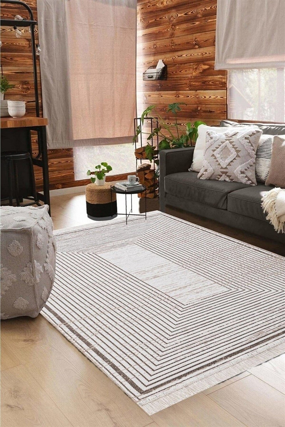 Covor 9983, 80x300 cm, forma dreptunghiulara, bumbac, bej