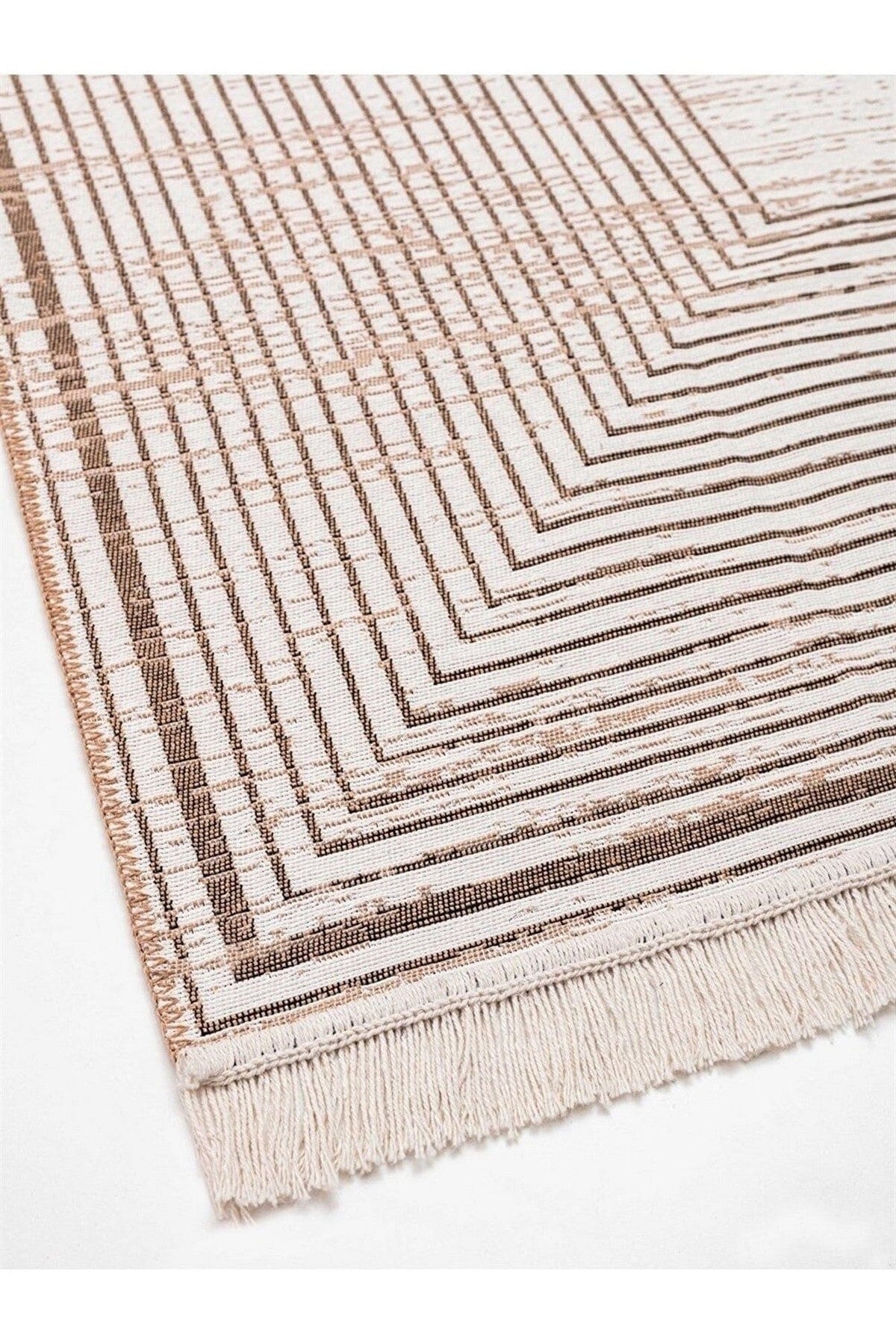Covor 9983, 80x300 cm, forma dreptunghiulara, bumbac, bej