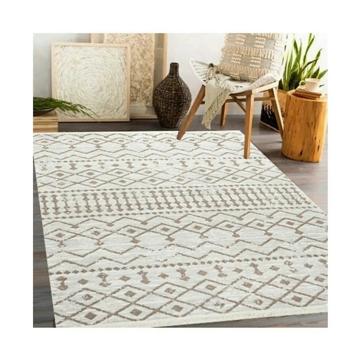 Covor 9987, 80x150 cm, forma dreptunghiulara, bumbac, bej