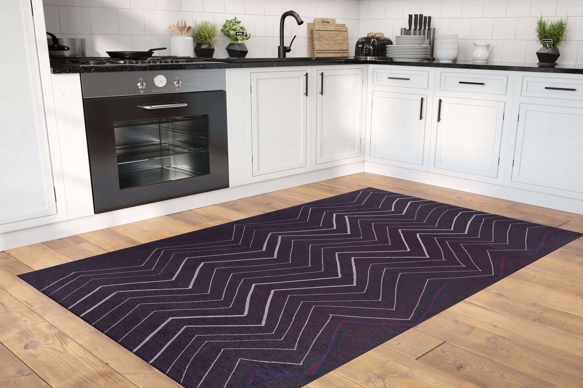 Covor ADA, 75x150 cm, forma dreptunghiulara, poliester, negru/alb, AL 289