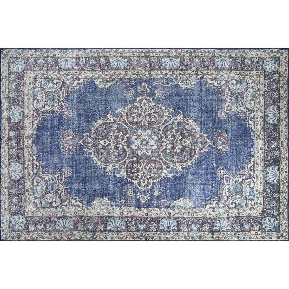 Covor BLUES CHENILLE, 75x150 cm, forma dreptunghiulara, poliester, albastru inchis/alb, AL 249