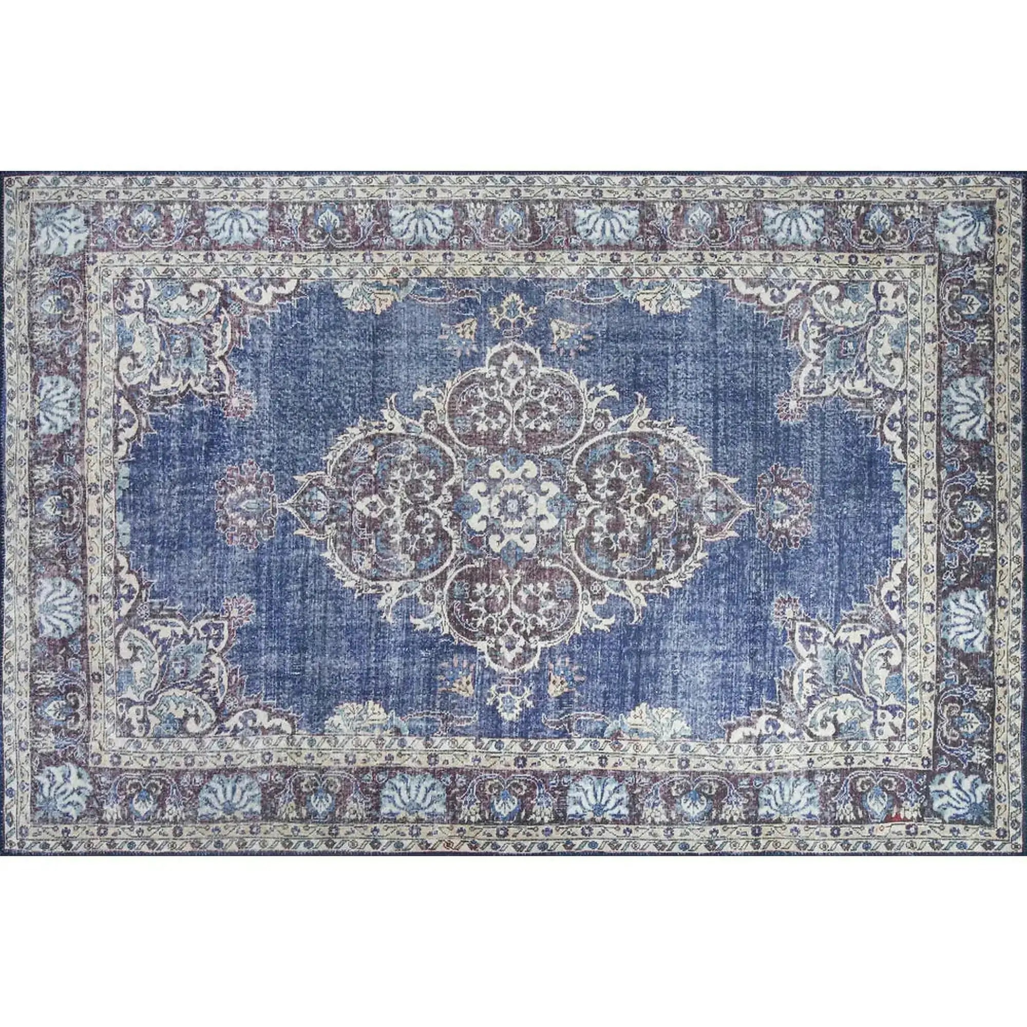 Covor BLUES CHENILLE, 75x150 cm, forma dreptunghiulara, poliester, albastru inchis/alb, AL 249