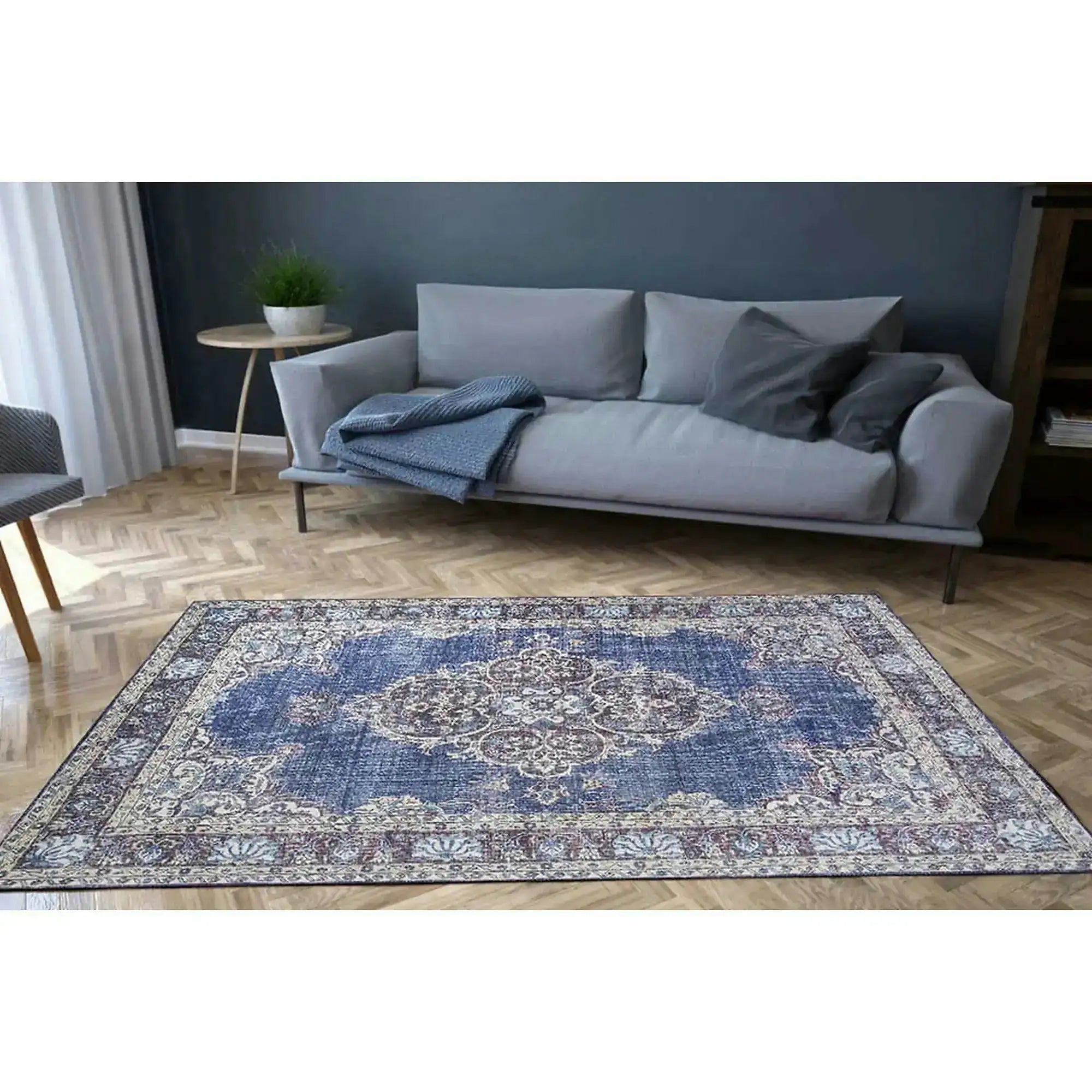 Covor BLUES CHENILLE, 75x150 cm, forma dreptunghiulara, poliester, albastru inchis/alb, AL 249