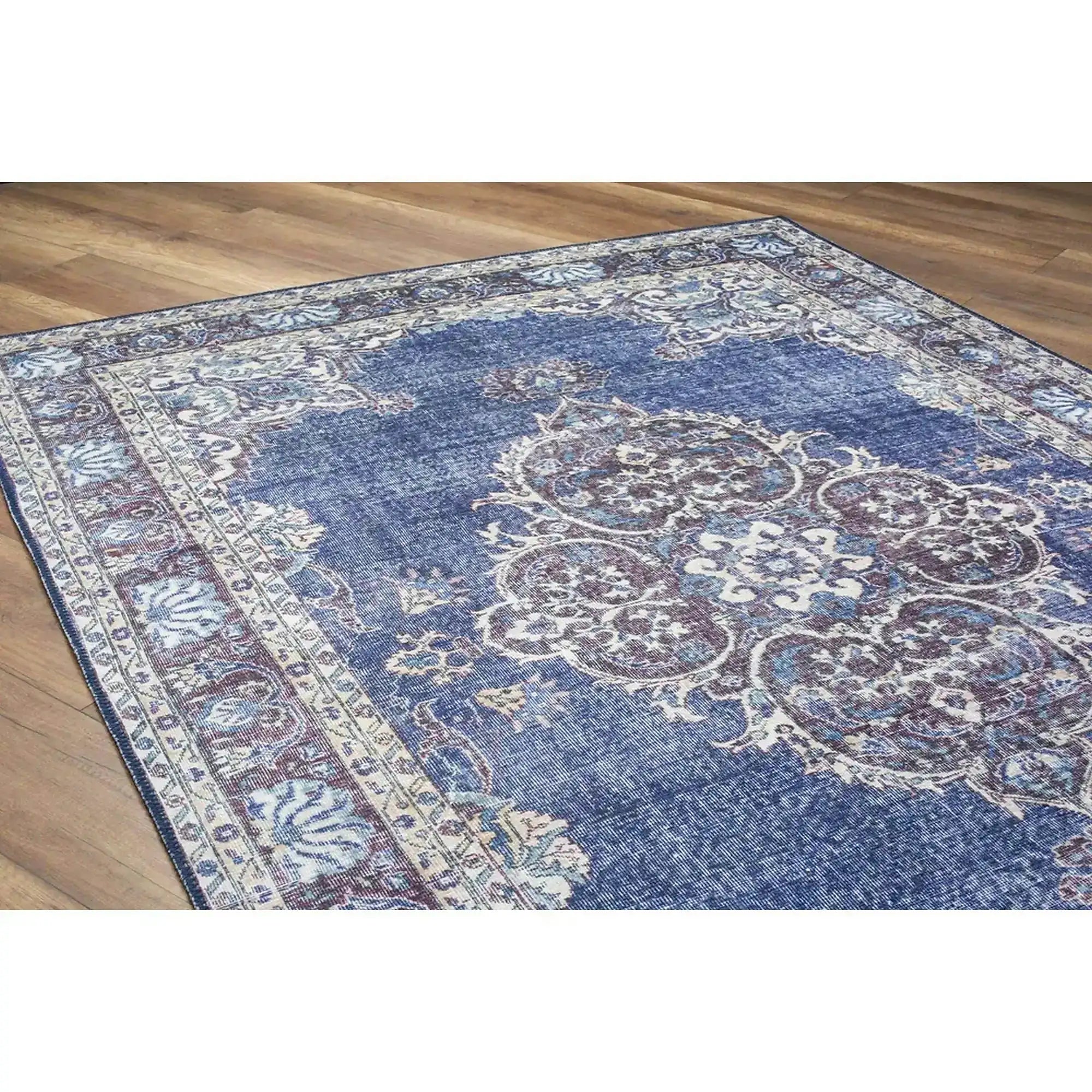 Covor BLUES CHENILLE, 75x150 cm, forma dreptunghiulara, poliester, albastru inchis/alb, AL 249