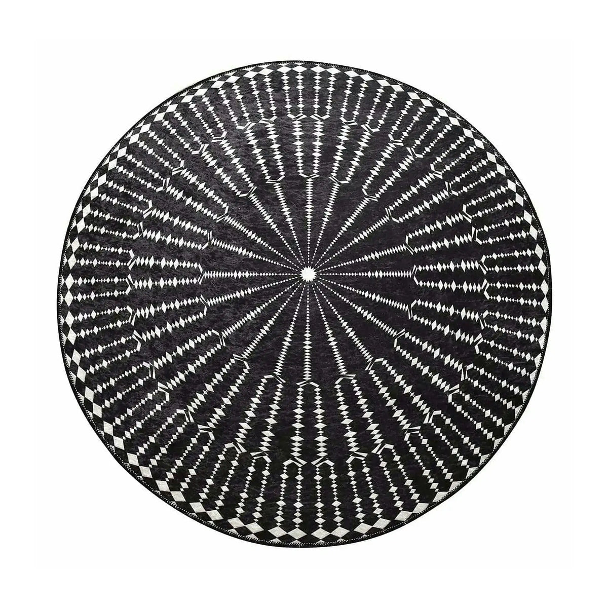 Covor BUIO DJT CAP, 140x140 cm, forma rotunda, tesatura de catifea/poliester, negru/alb