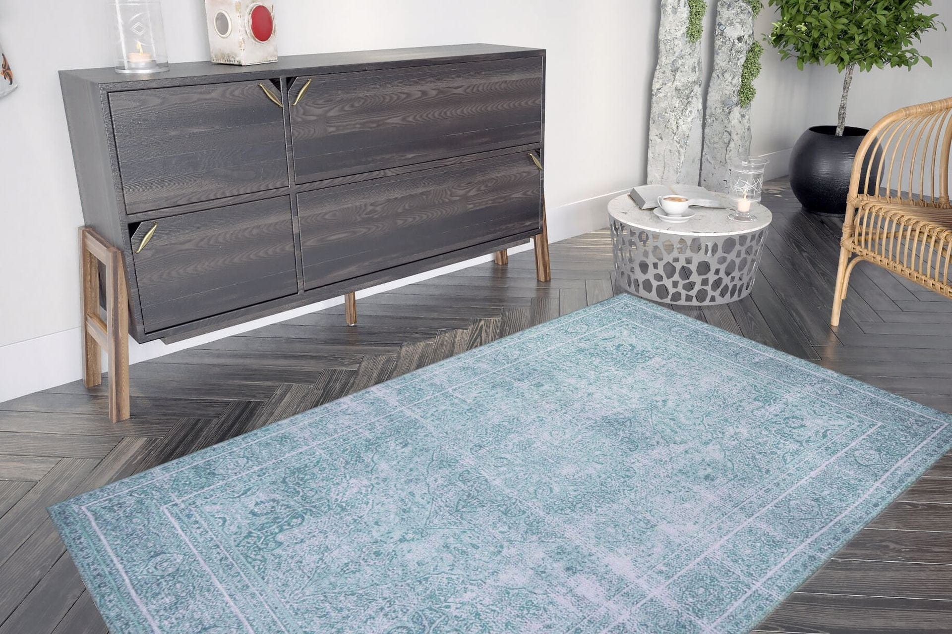 Covor DORIAN CHENILLE, 75x150 cm, forma dreptunghiulara, poliester, albastru, AL 44