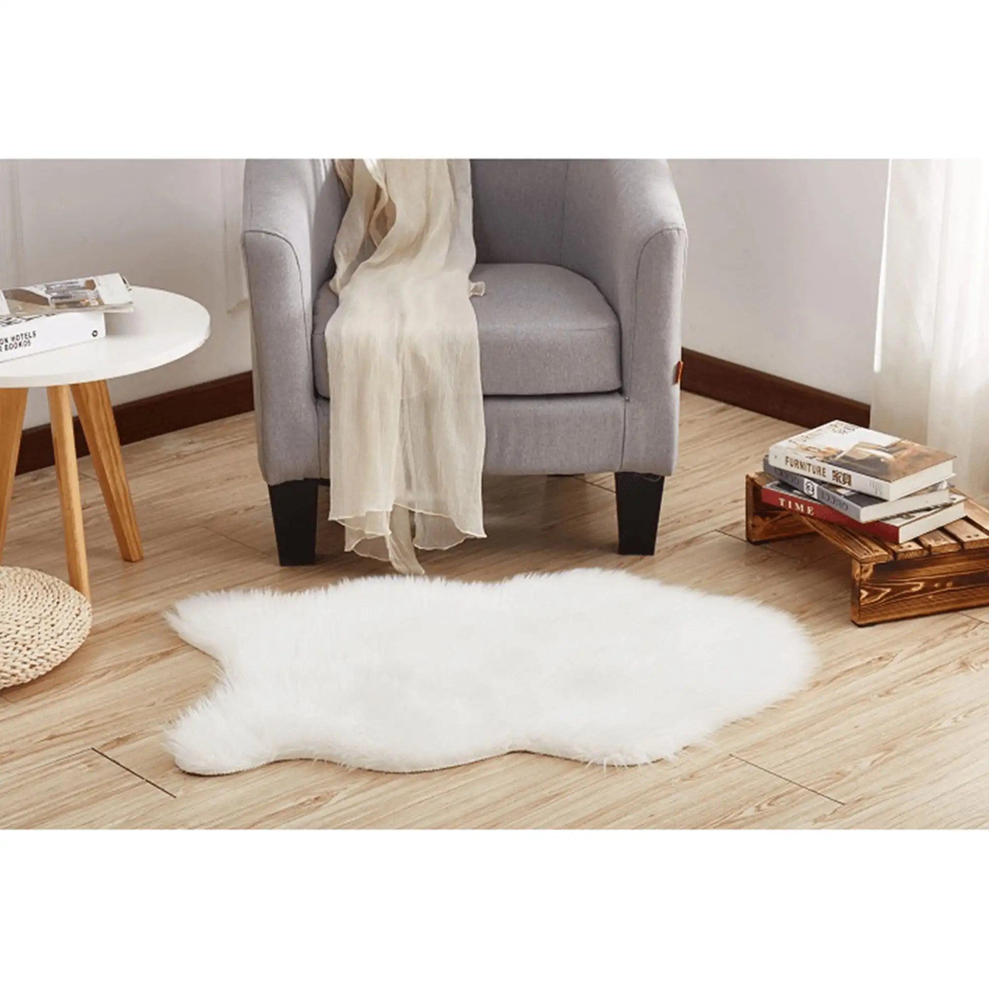 Covor EBONY TYP 1, 60x90 cm, forma atipica, alb, blana artificiala