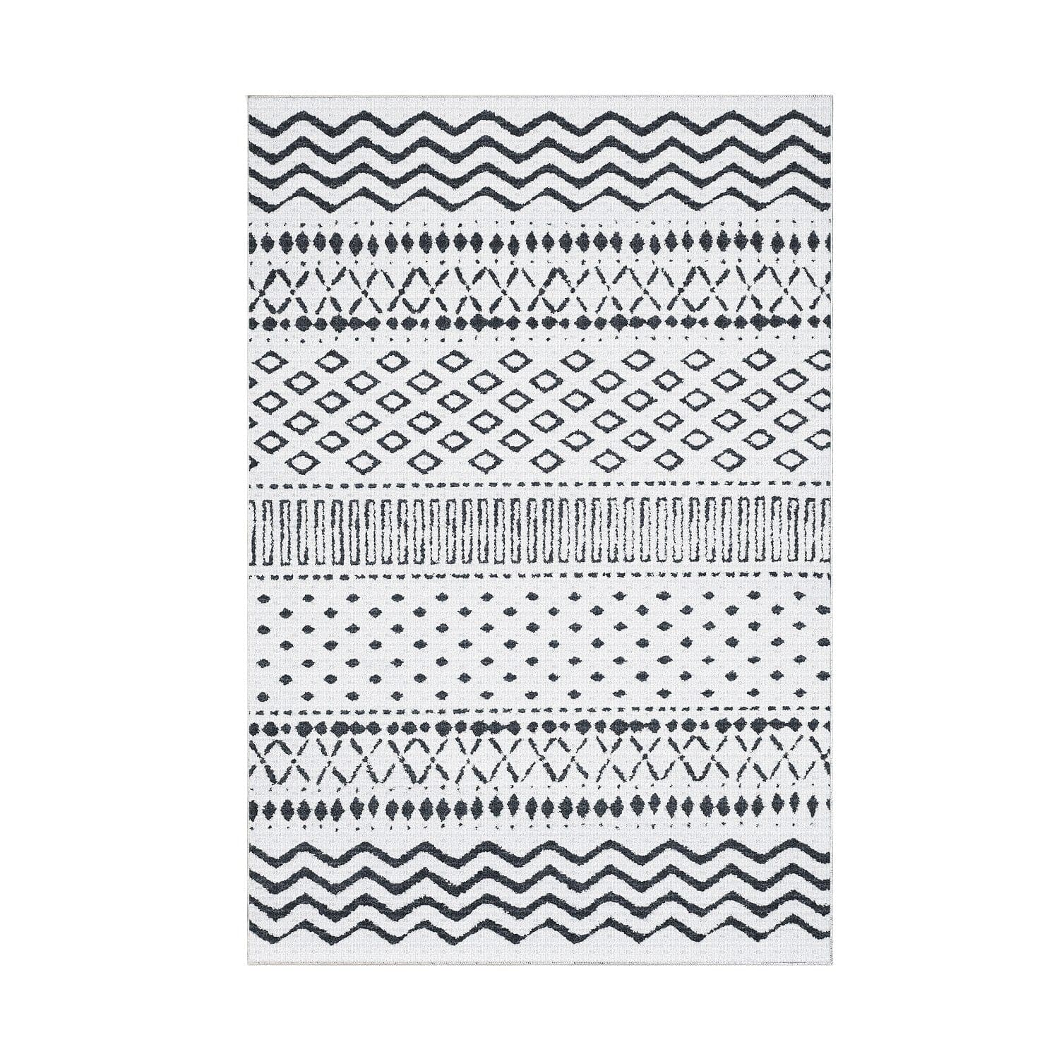 Covor F5086 - V2, 80x120 cm, forma dreptunghiulara, poliester, alb/negru