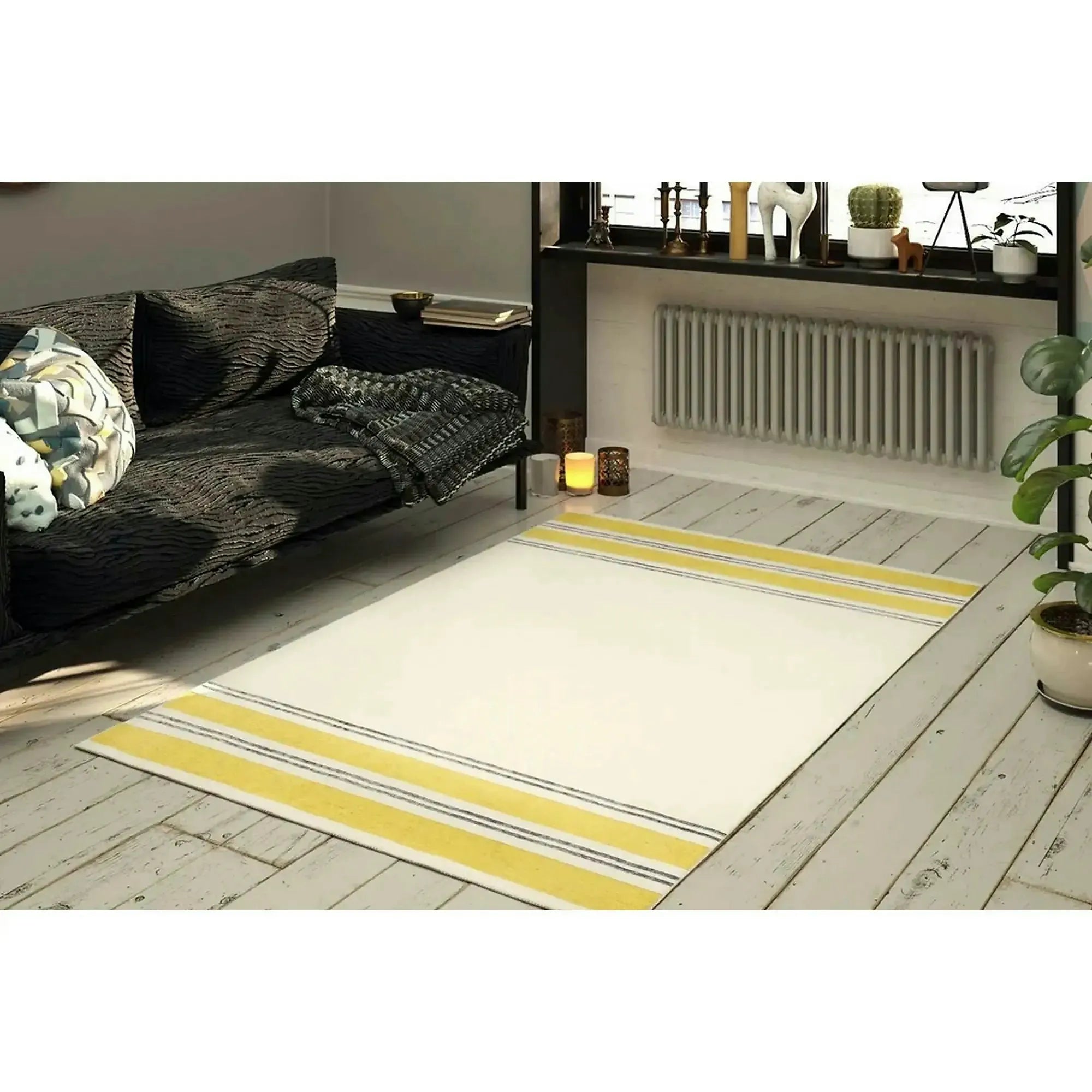 Covor FUNK CHENILLE, 75x150 cm, forma dreptunghiulara, poliester, galben/crem/gri, AL 13