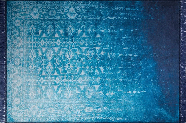 Covor FUSION CHENILLE, 75x150 cm, forma dreptunghiulara, poliester, albastru/alb, AL 135