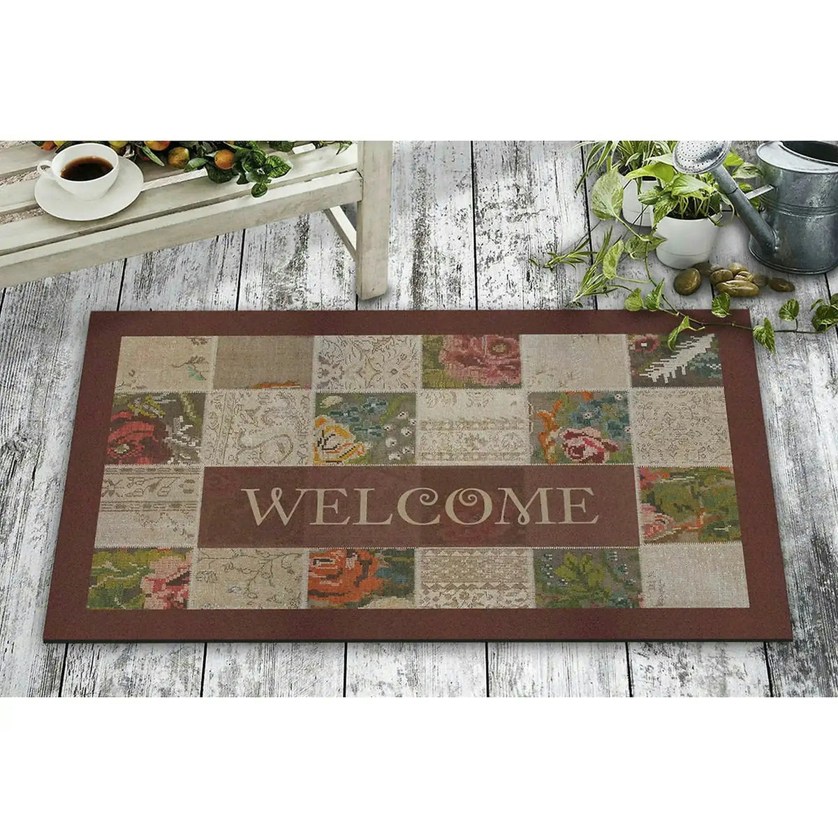 Covor intrare FLOWER COLLAGE, 45x70 cm, forma dreptunghiulara, pasla/PVC, multicolor